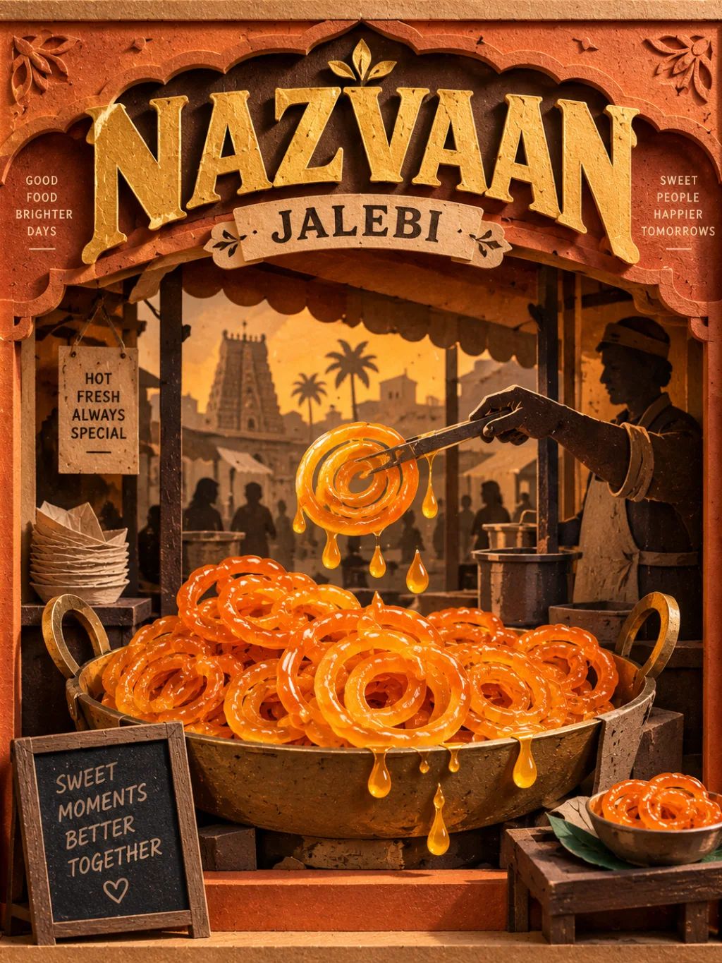 Paper Cut Jalebi Poster — Food & Culinary AI image prompt example generated with ChatGPT (paper cut, diorama)