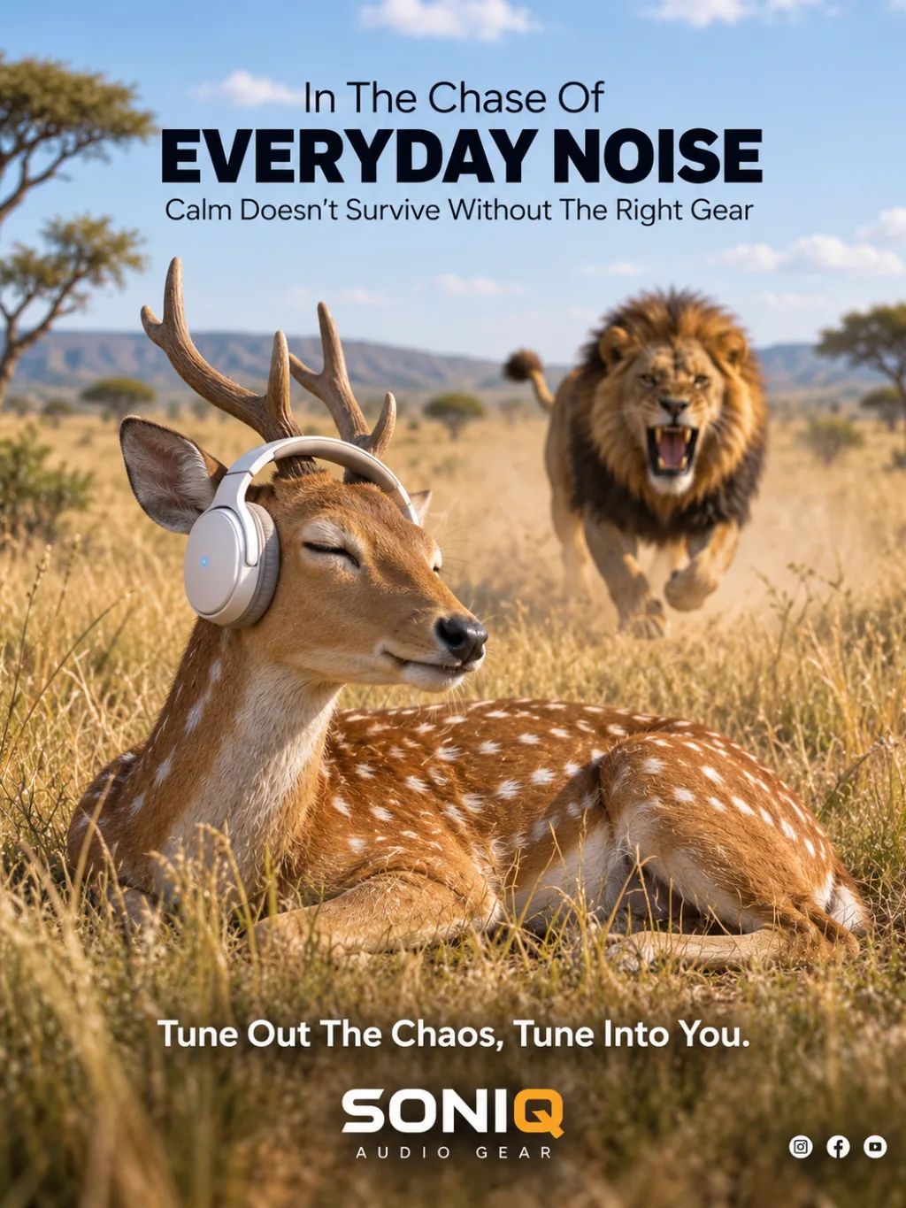 Soniq Everyday Noise Ad — Graphic Design AI image prompt example generated with ChatGPT (advertising, wildlife)