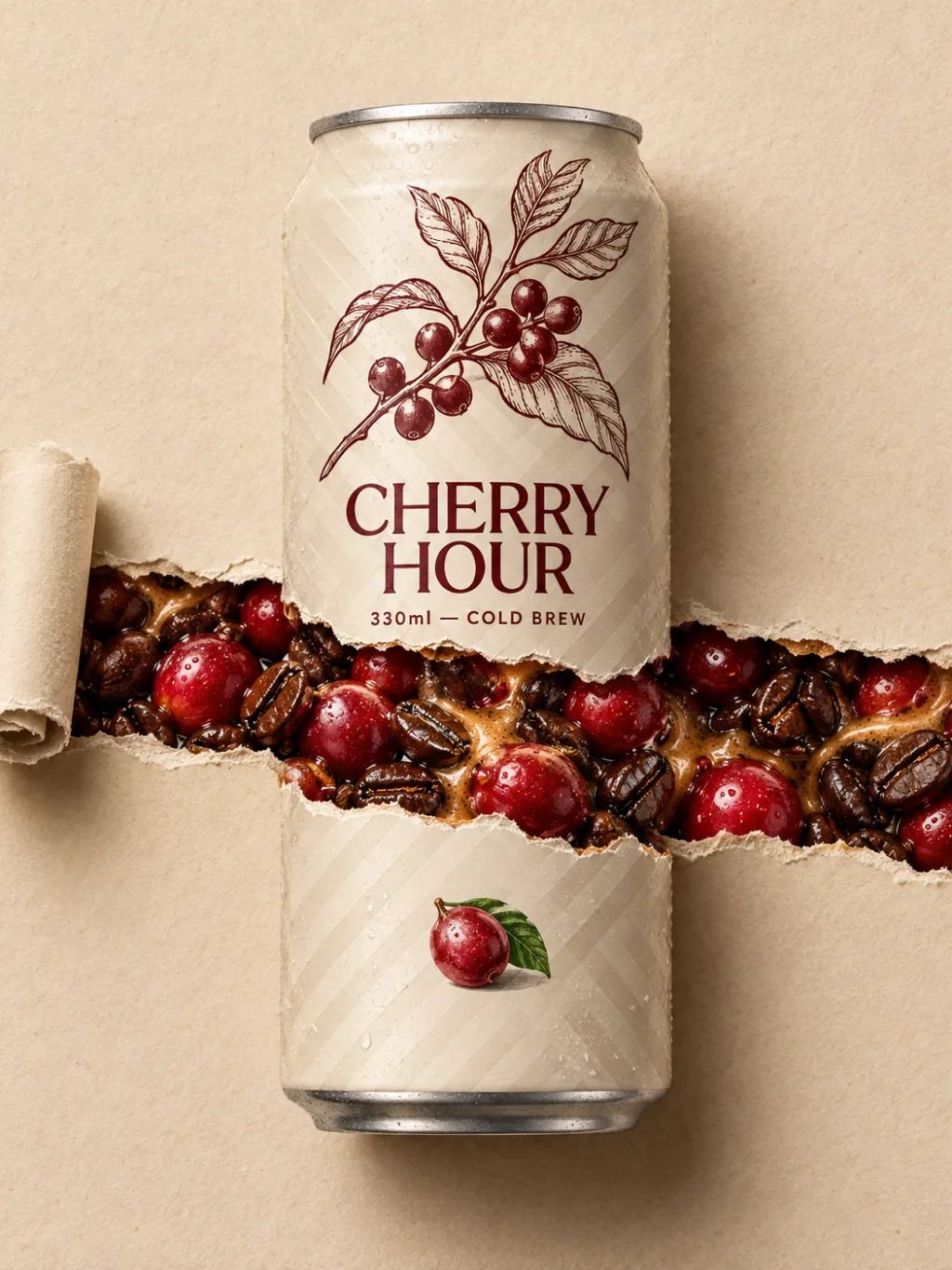 Coffee Can Paper Tear — Graphic Design AI image prompt example generated with ChatGPT (product photography, coffee can)