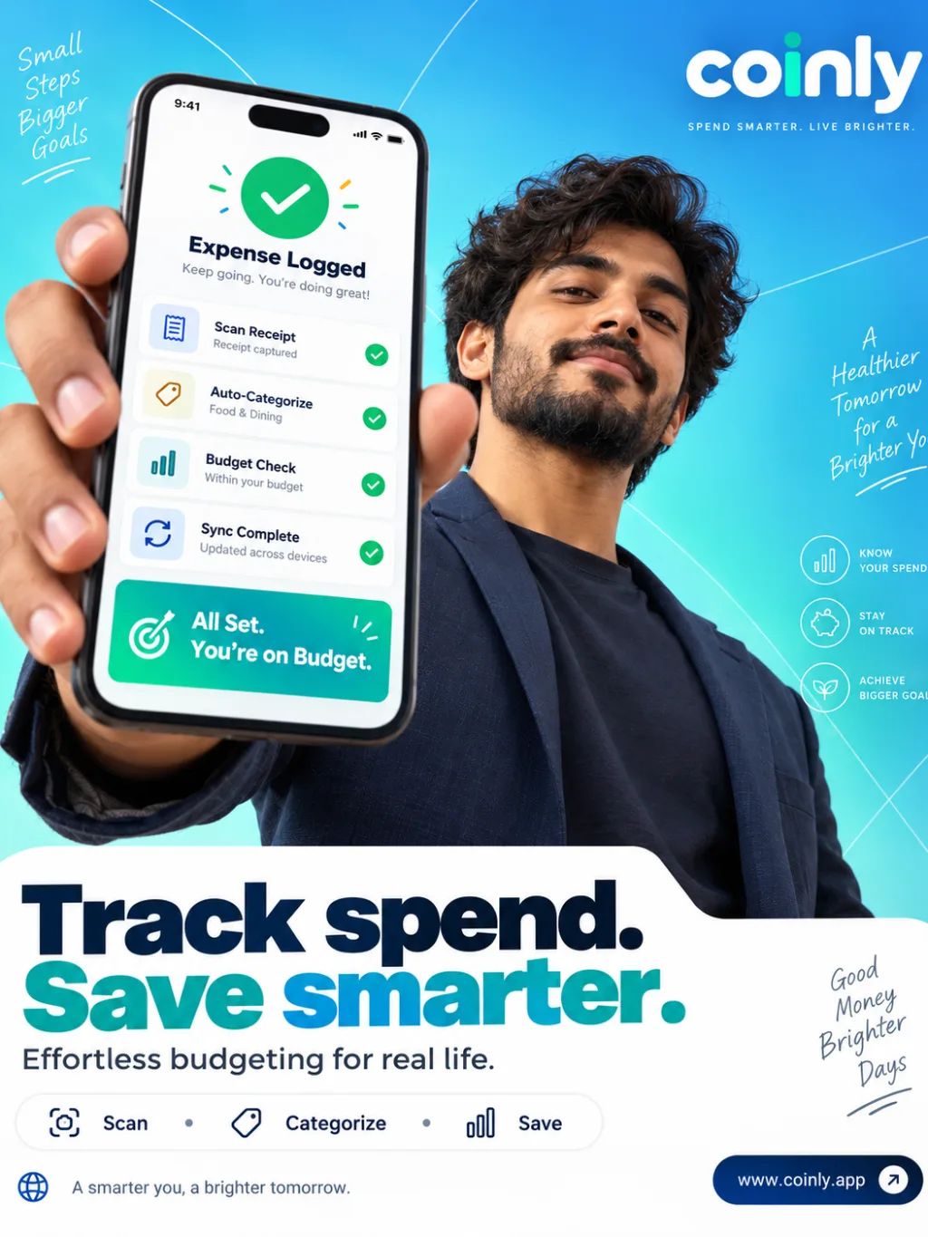 Finance App Promo Poster — Graphic & Editorial Design AI image prompt example generated with ChatGPT (finance app, ad poster)
