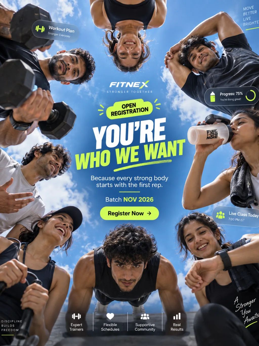 Fitness Gym Registration Ad — Graphic & Editorial Design AI image prompt example generated with ChatGPT (fitness, poster)
