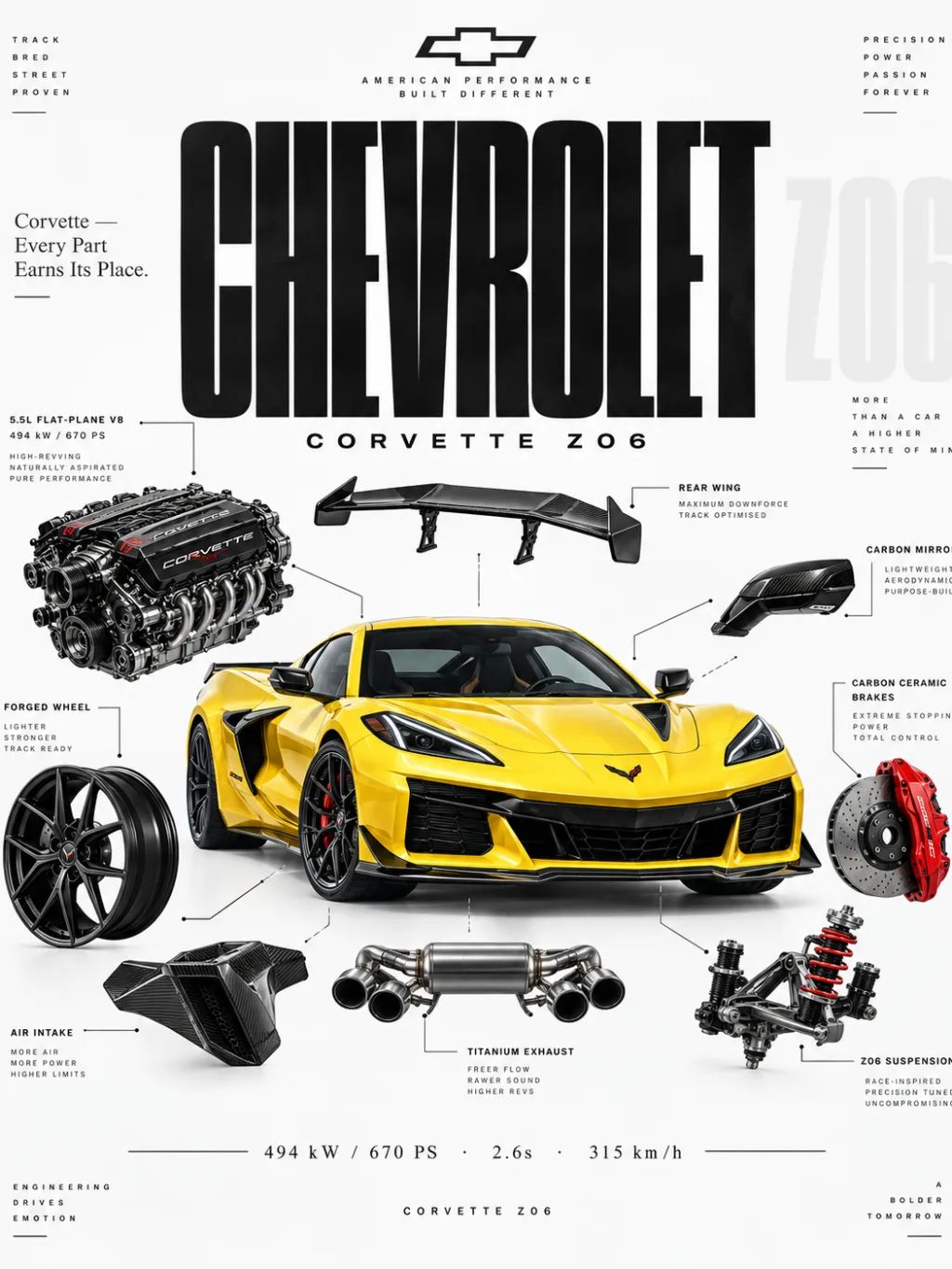 Corvette Z06 Technical Poster — Automotive products AI image prompt example generated with ChatGPT (chevrolet, corvette)