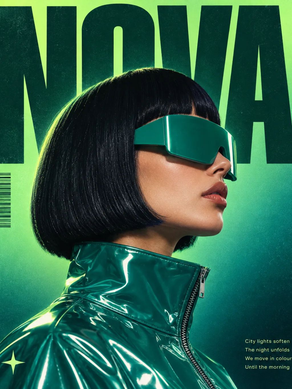 Nova Synthwave Music Poster — Graphic & Editorial Design AI image prompt example generated with ChatGPT (synthwave, retro-futuristic)