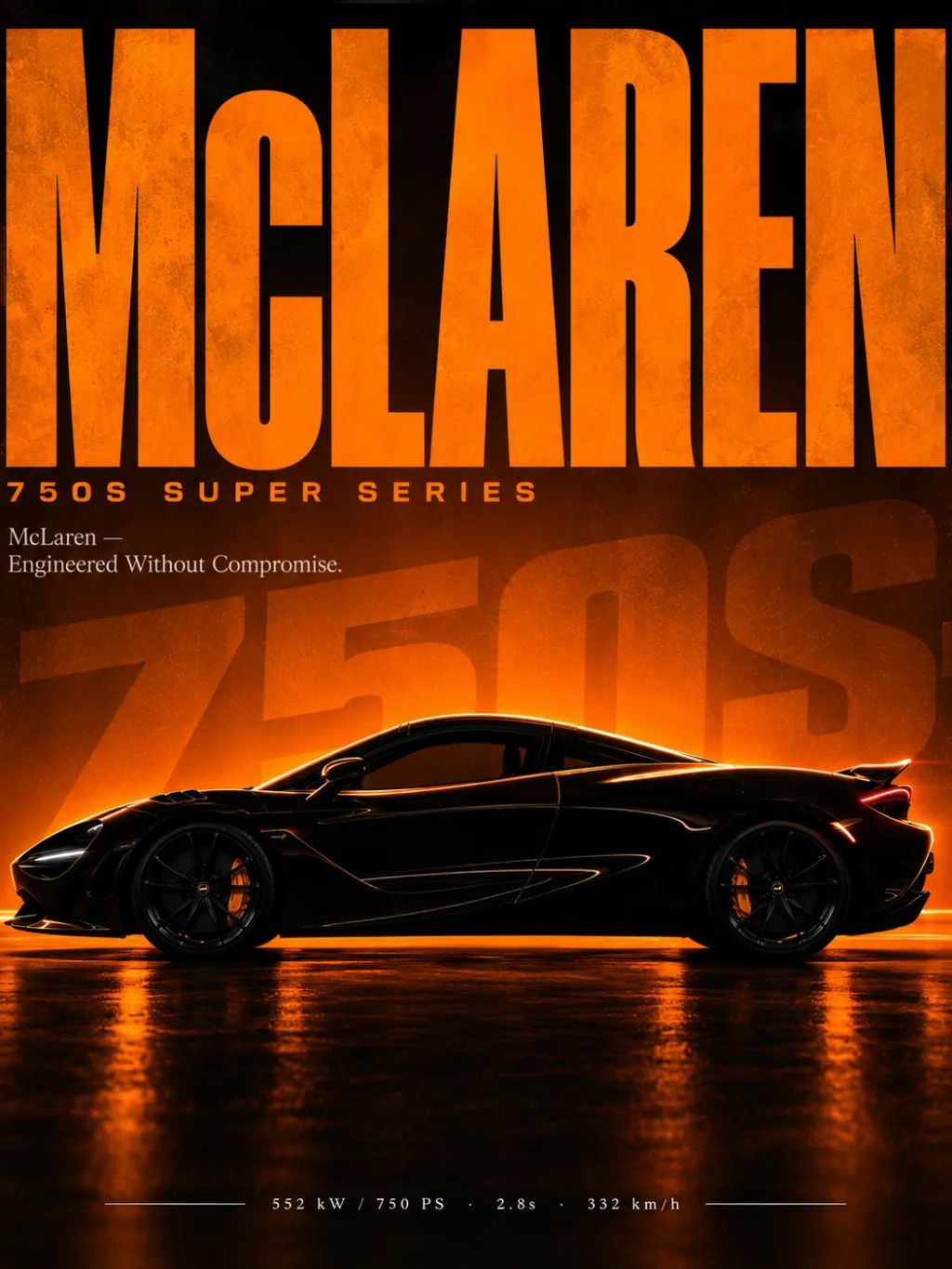 McLaren 750S — Side Profile Silhouette — Automotive products AI image prompt example generated with ChatGPT (automotive, poster)