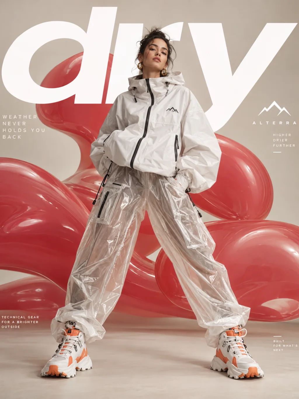 Futuristic Technical-Wear Editorial Poster — Editorial AI image prompt example generated with ChatGPT (high-fashion, technical-wear)
