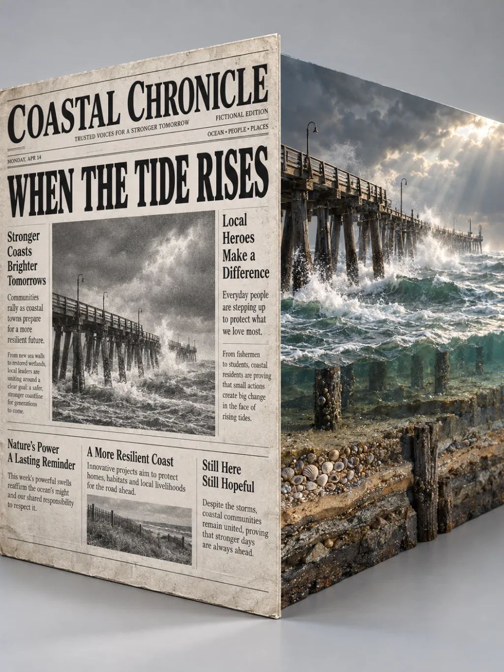 3D Newspaper Diorama Block — Conceptual AI image prompt example generated with ChatGPT (3d diorama, newspaper)