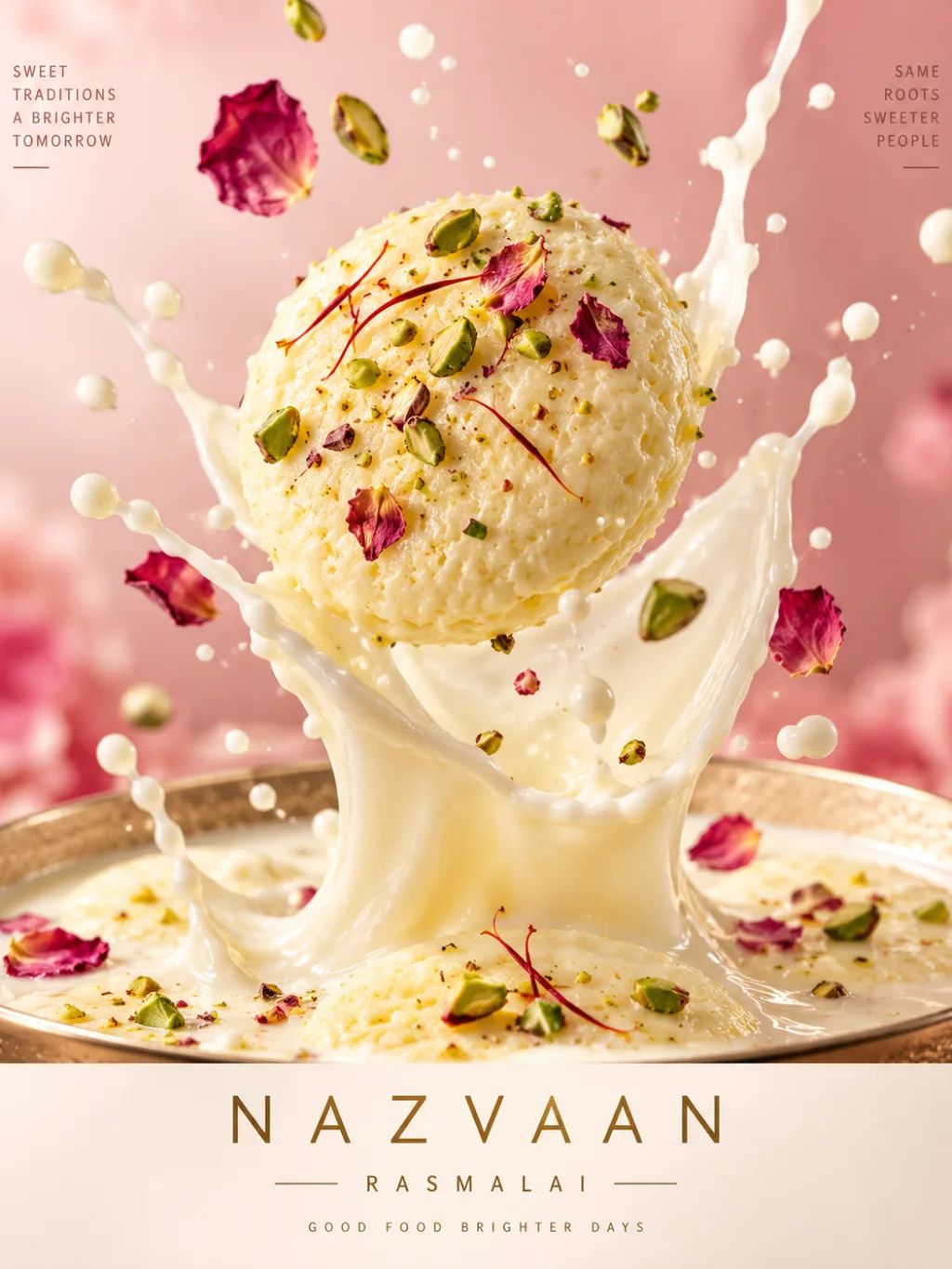 Luxury Rasmalai Product Poster — Food & Culinary AI image prompt example generated with ChatGPT (rasmalai, minimal)