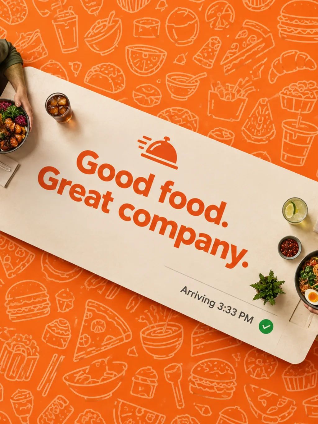 Miniature Food Delivery Card Table — Graphic Design AI image prompt example generated with ChatGPT (macro photography, miniature)