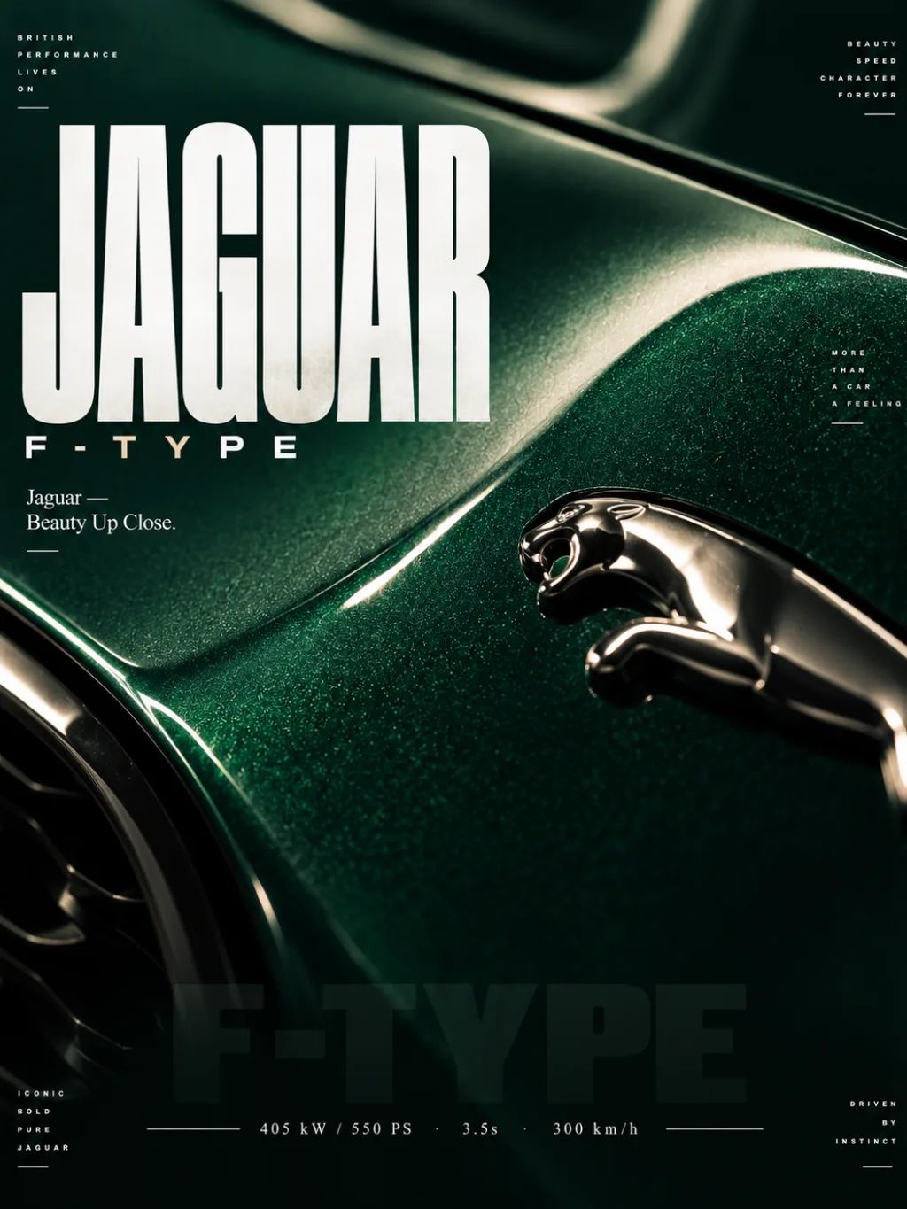 Jaguar F-Type Macro Poster — Automotive products AI image prompt example generated with ChatGPT (jaguar, f-type)