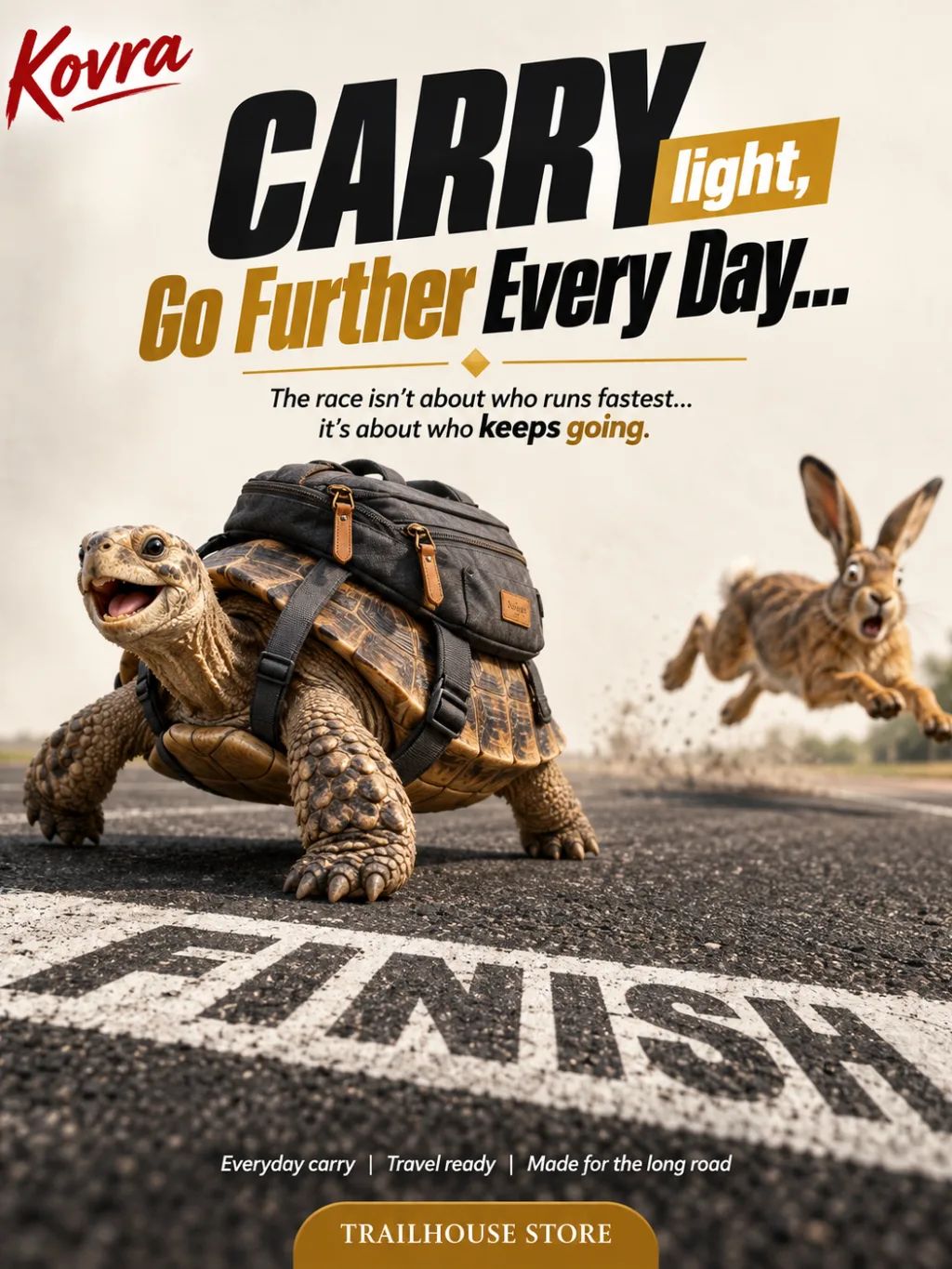 Tortoise and Hare Ad Poster — Graphic & Editorial Design AI image prompt example generated with ChatGPT (advertising poster, tortoise and hare)