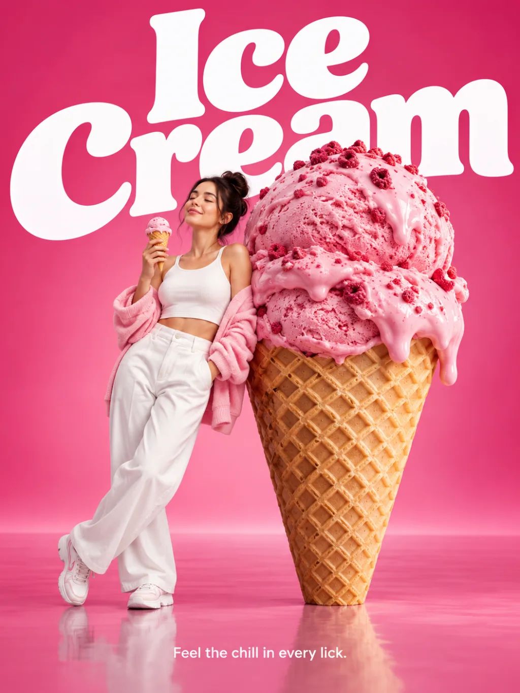 Minimalist Ice Cream Commercial Ad — Graphic & Editorial Design AI image prompt example generated with ChatGPT (ice cream, minimalist)