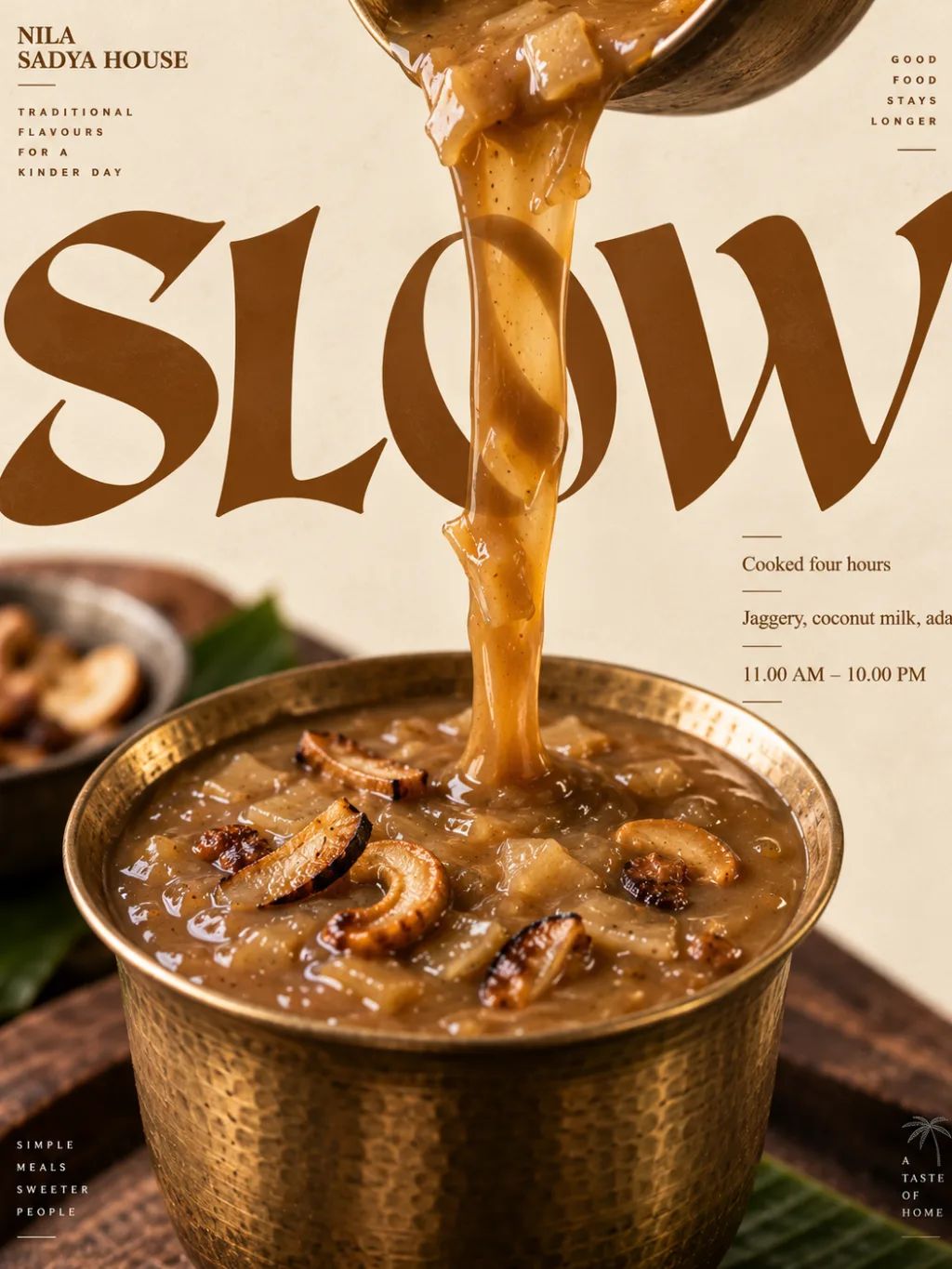 Slow Payasam Food Editorial Poster — Food & Culinary AI image prompt example generated with ChatGPT (food typography, ada pradhaman)