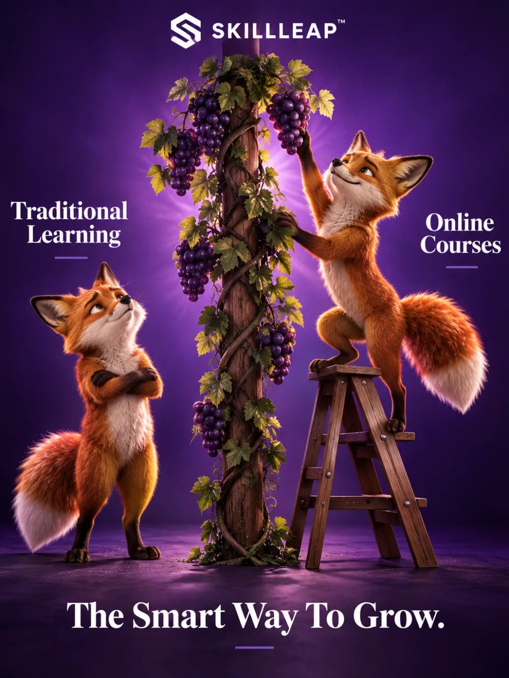 Skillleap Smart Way To Grow — Graphic Design AI image prompt example generated with ChatGPT (3d rendering, advertising)