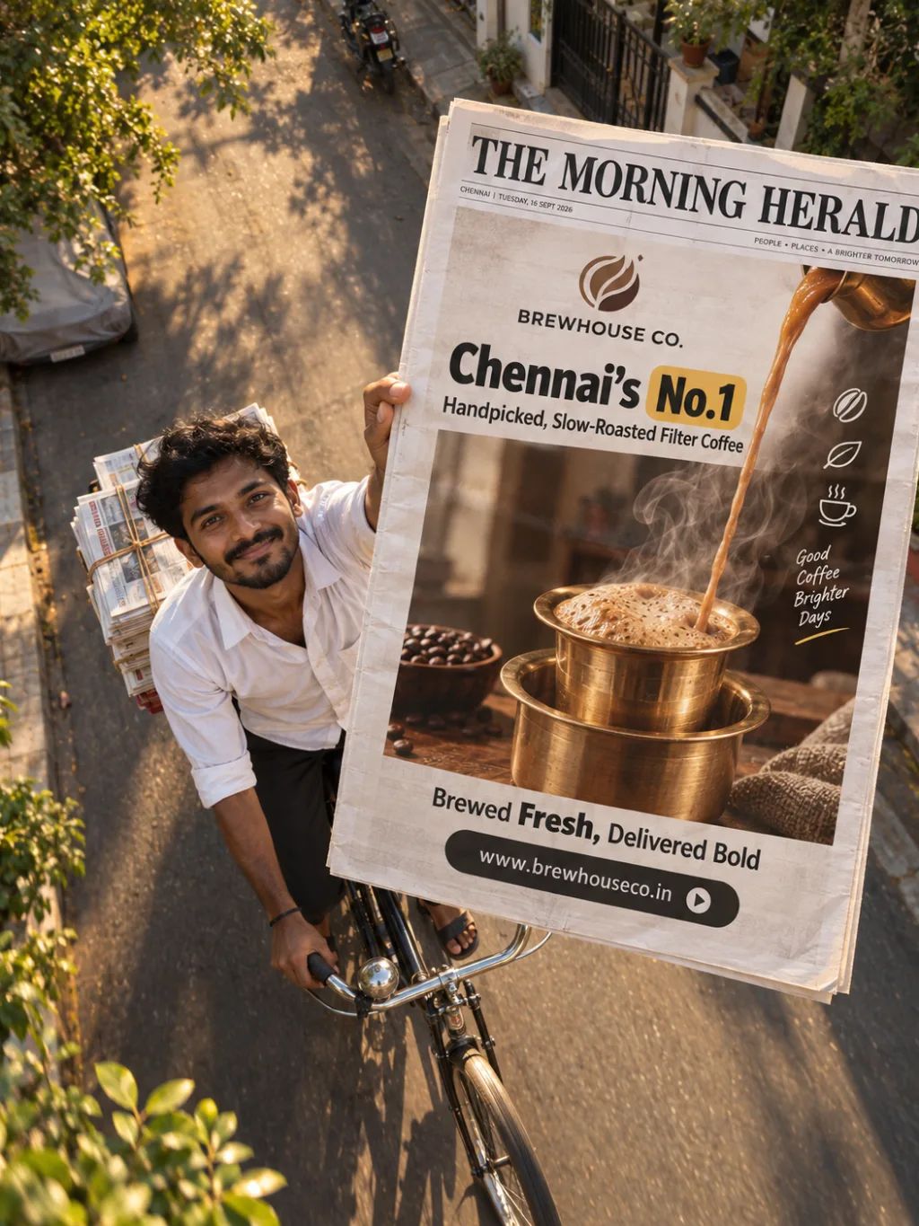 Newspaper Delivery Brand Mockup — Graphic & Editorial Design AI image prompt example generated with ChatGPT (newspaper, advertisement)