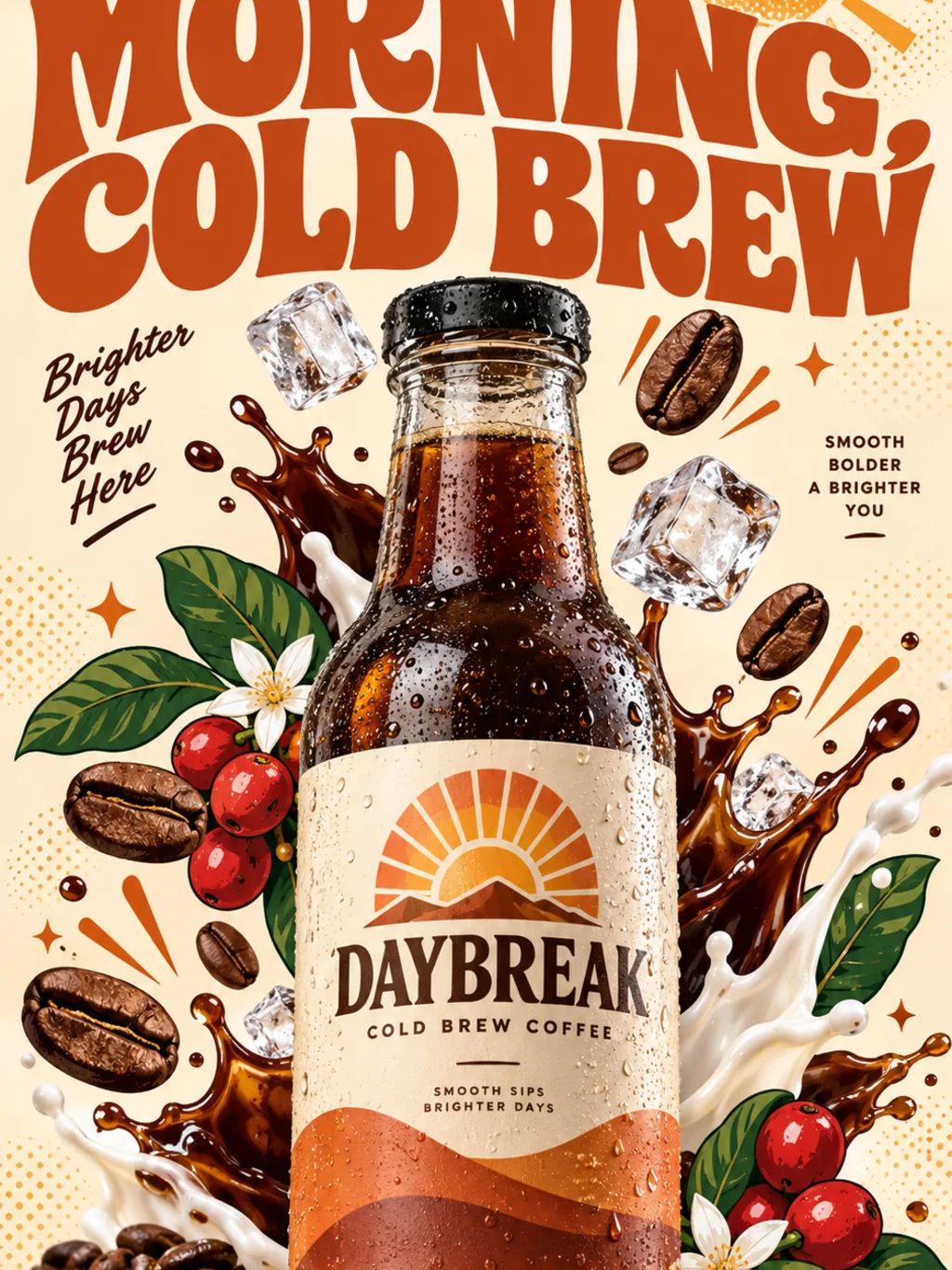 Retro Pop Art Beverage Poster — Graphic & Editorial Design AI image prompt example generated with ChatGPT (pop-art, beverage)