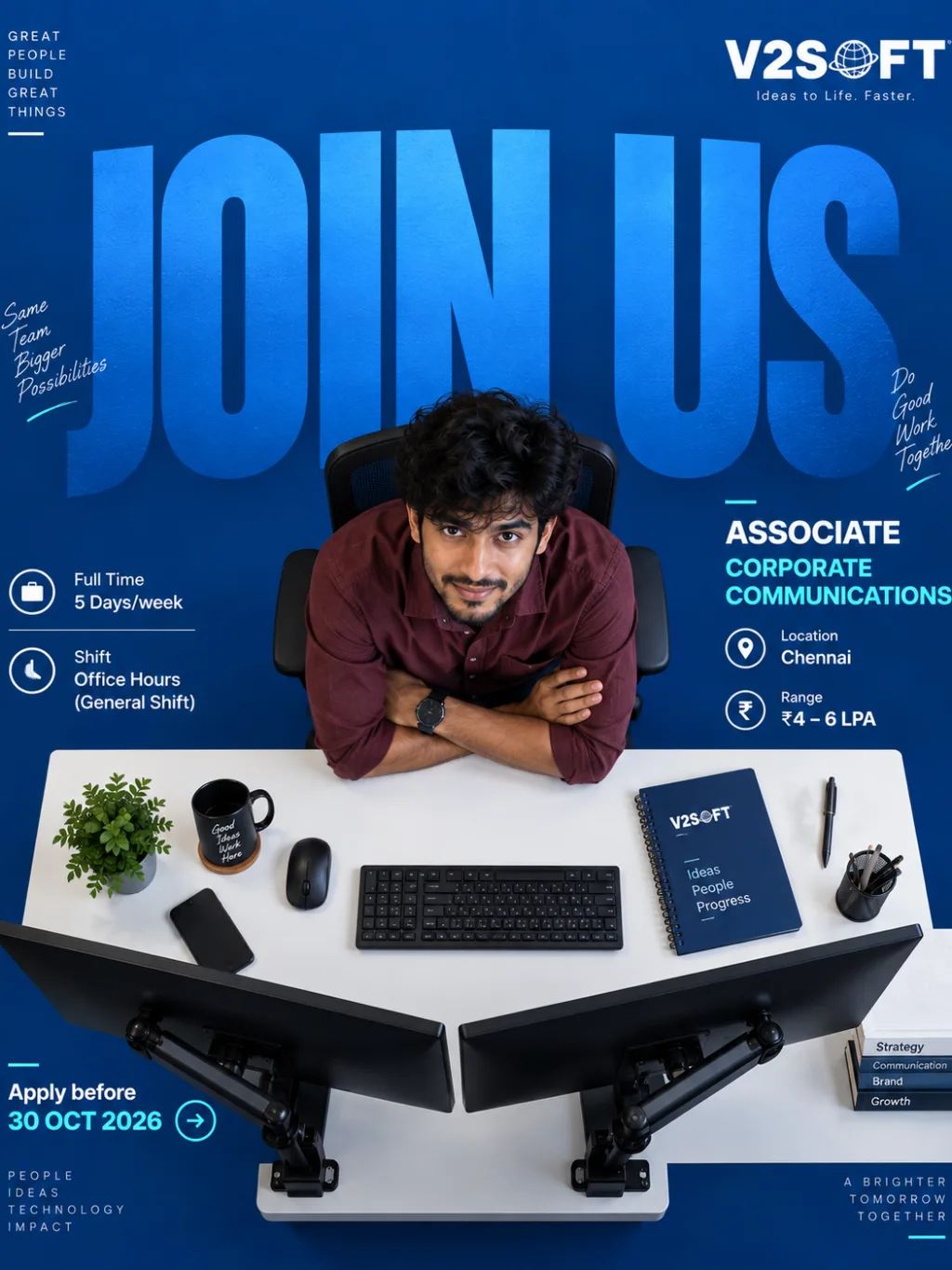 Join Us Hiring Poster — Graphic Design AI image prompt example generated with ChatGPT (hiring banner, recruitment poster)