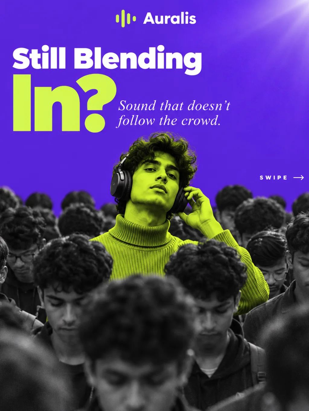 Standout Crowd Ad Poster — Graphic & Editorial Design AI image prompt example generated with ChatGPT (conceptual, advertising)