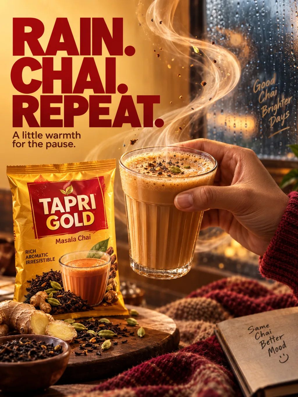 TAPRI GOLD Social Campaign Prompt — Graphic & Editorial Design AI image prompt example generated with ChatGPT (fmcg, advertising)