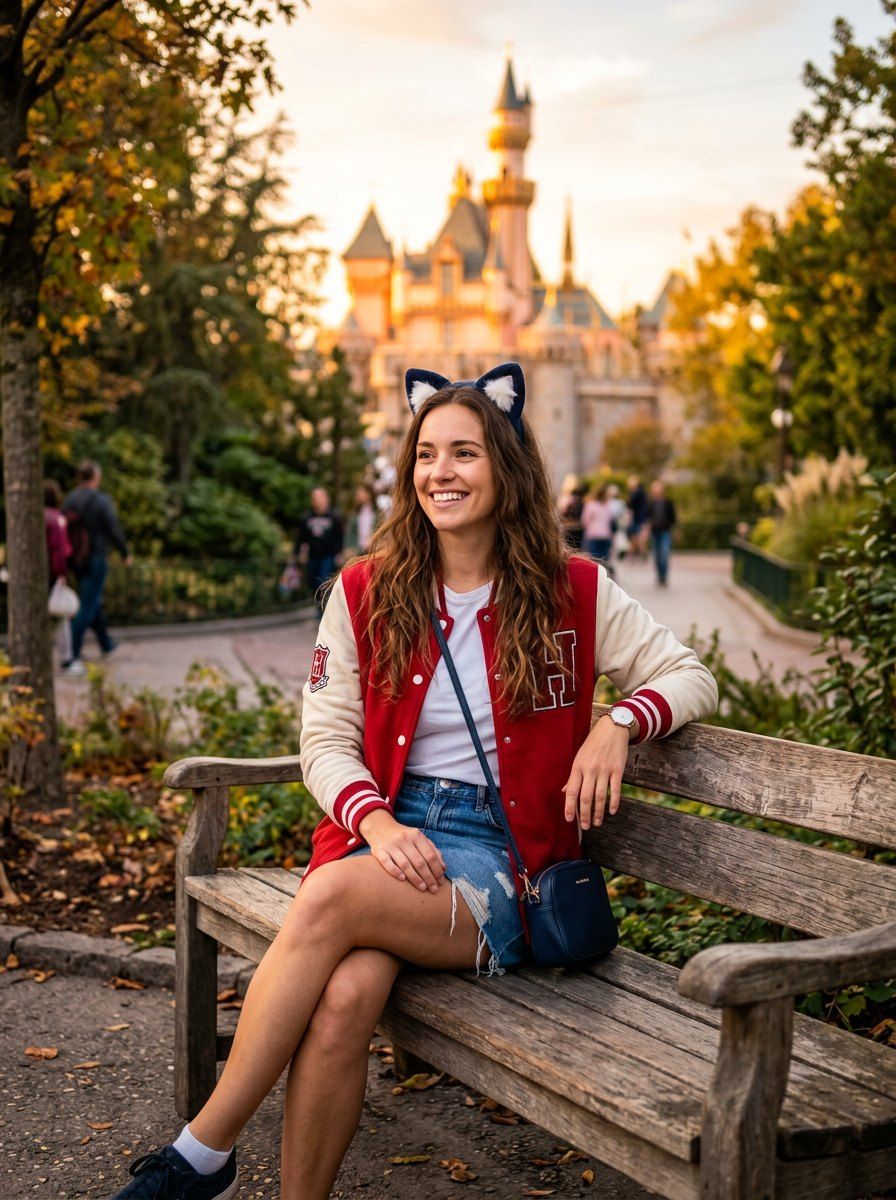 Theme Park Sunset Portrait — Lifestyle AI image prompt example generated with Nano Banana (theme park, sunset glow)