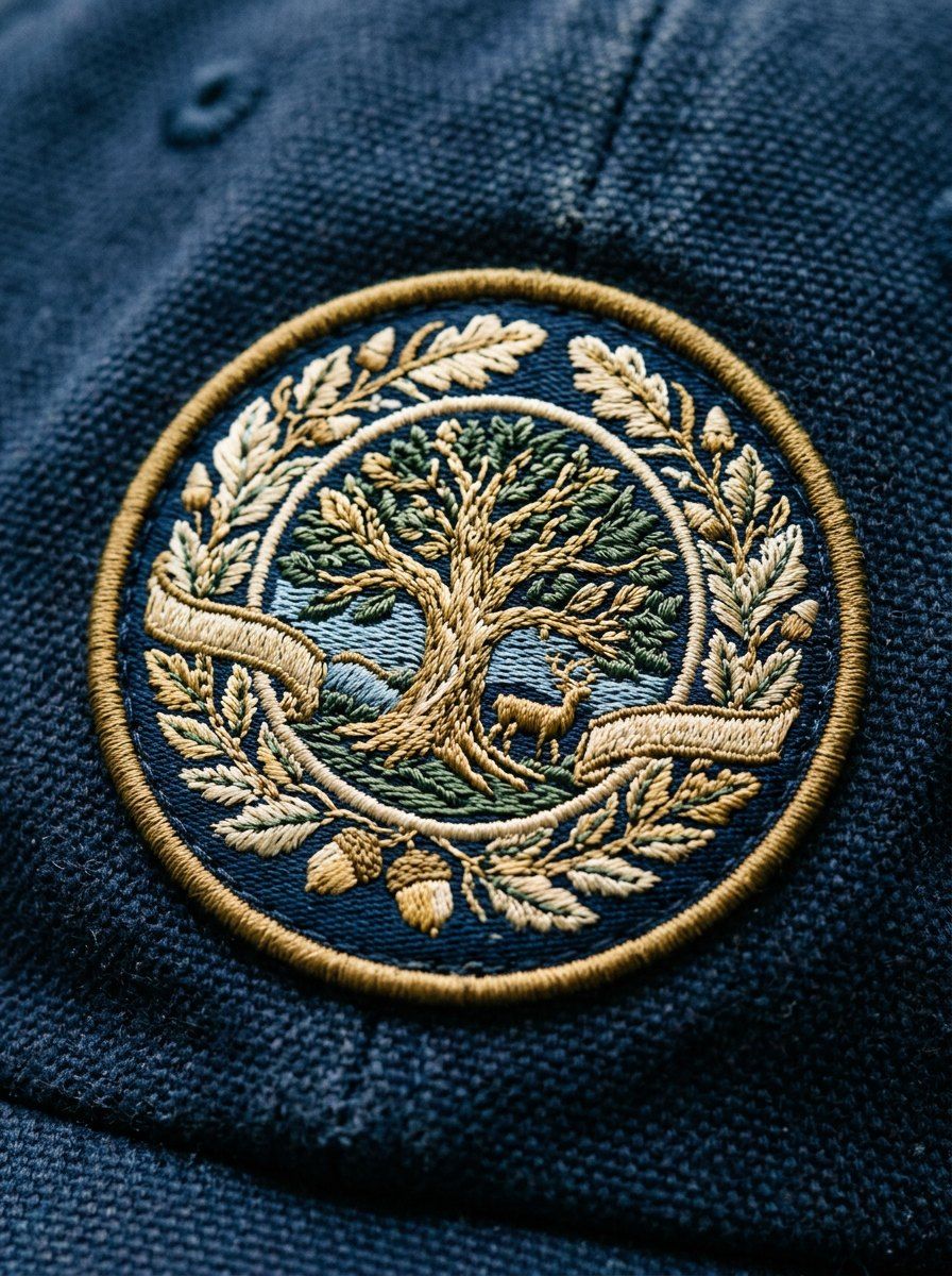 Intricate Embroidered Brand Logo Emblem — Product AI image prompt example generated with Nano Banana (embroidery, logo design)