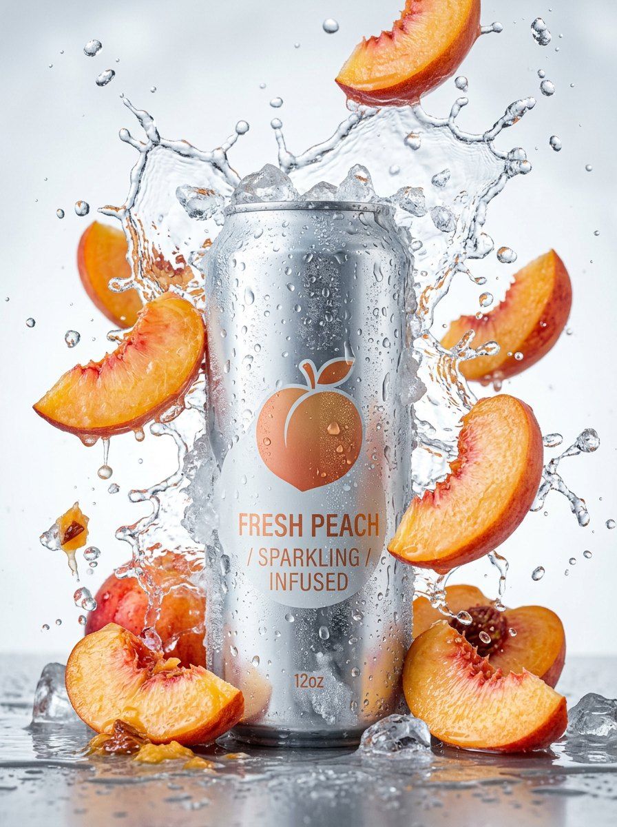 Refreshing Peach Beverage Splash — Food & Drink AI image prompt example generated with ChatGPT (beverage, splash)