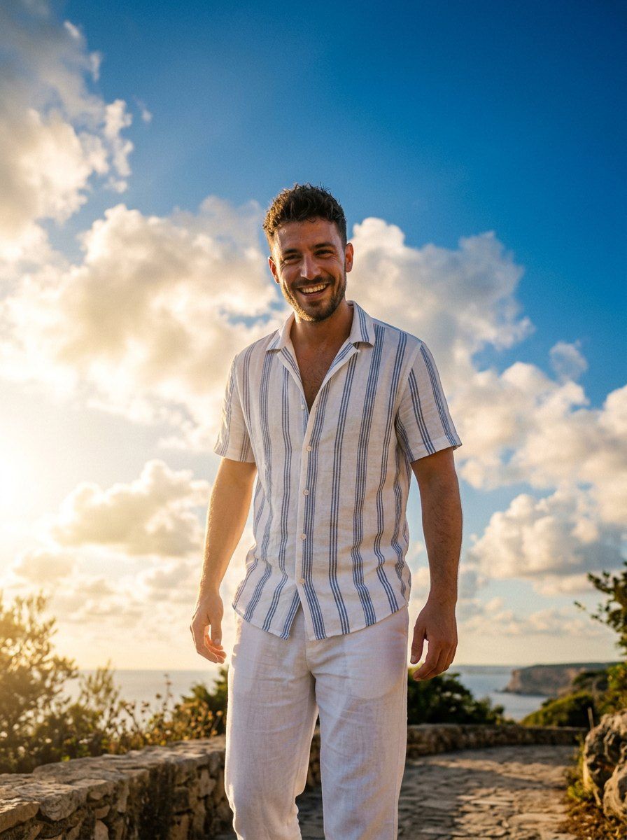 Low-Angle Summer Sky Lifestyle Portrait — Lifestyle AI image prompt example generated with Nano Banana (low angle, lifestyle)