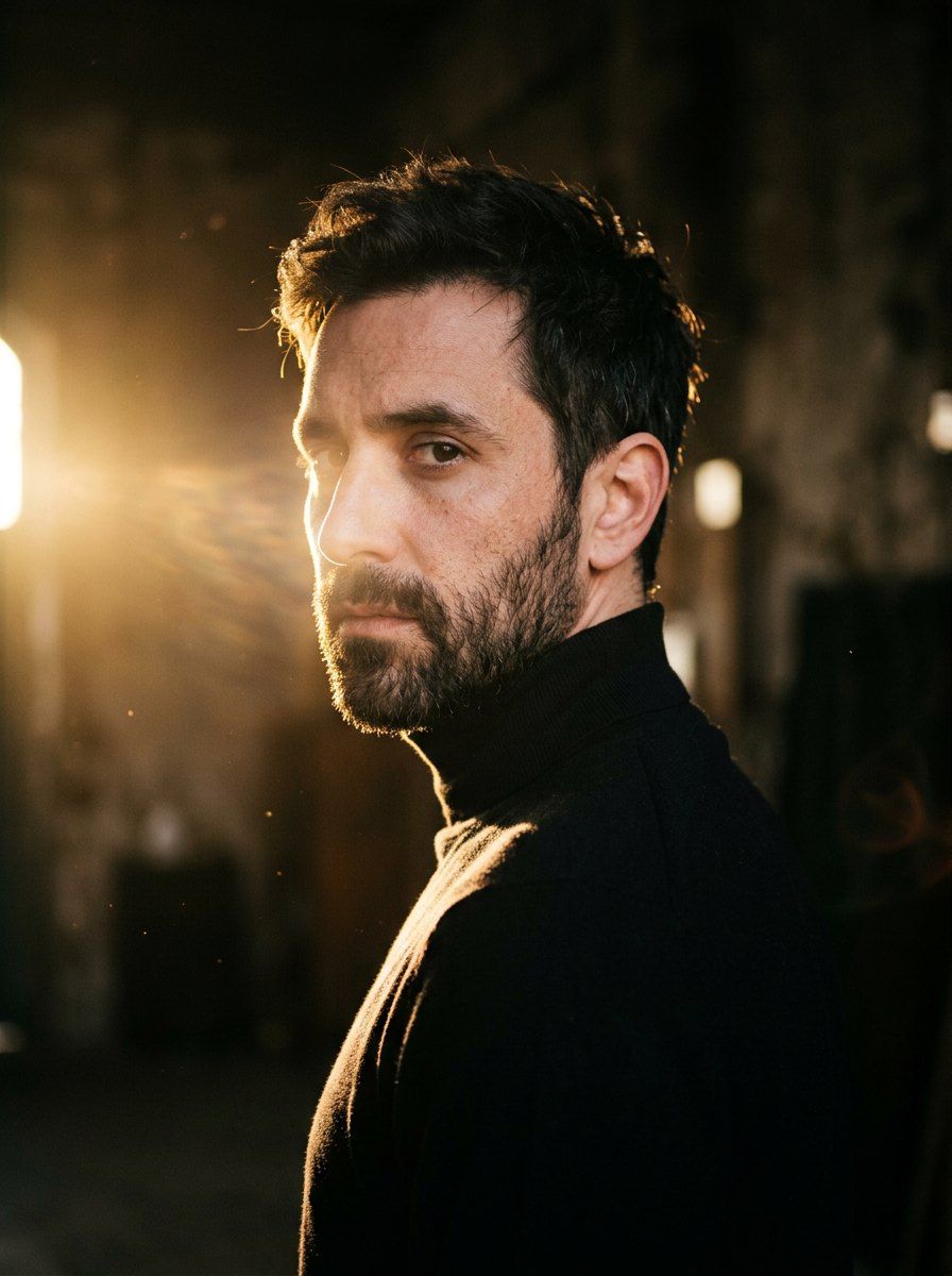 Golden Backlit Over-the-Shoulder Portrait — Portrait AI image prompt example generated with Gemini (backlight, golden hour)