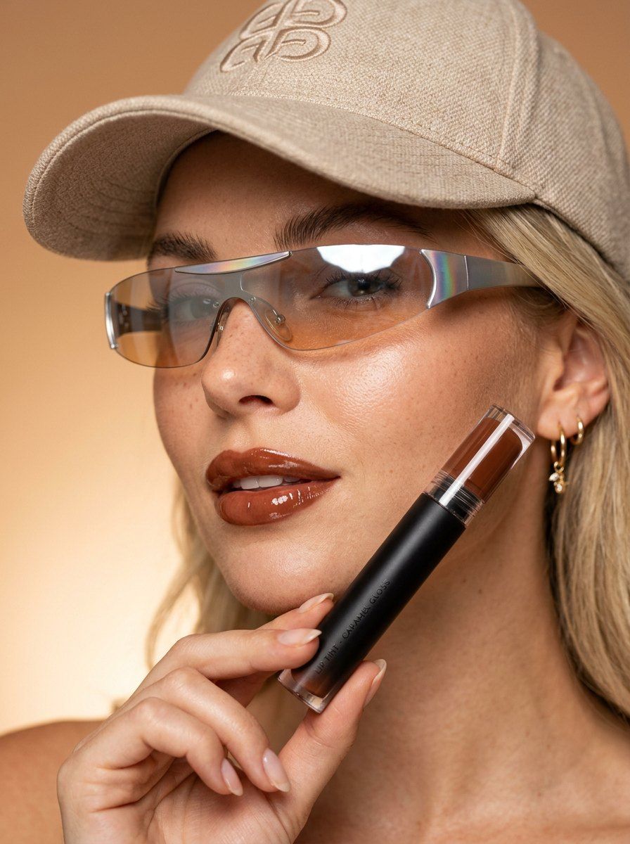 Glossy Lip Tint Luxury Campaign — Cosmetics AI image prompt example generated with Nano Banana (cosmetics, glossy)
