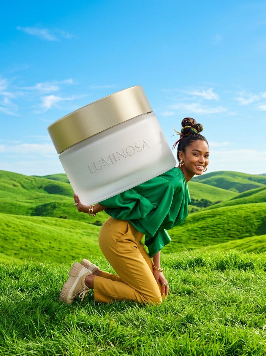 Surreal Giant Skincare Jar — Cosmetics AI image prompt example generated with ChatGPT (surreal, skincare)