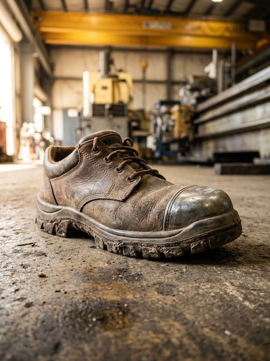 Rugged Industrial Safety Shoe Product Shoot — Product AI image prompt example generated with Gemini (footwear, industrial)