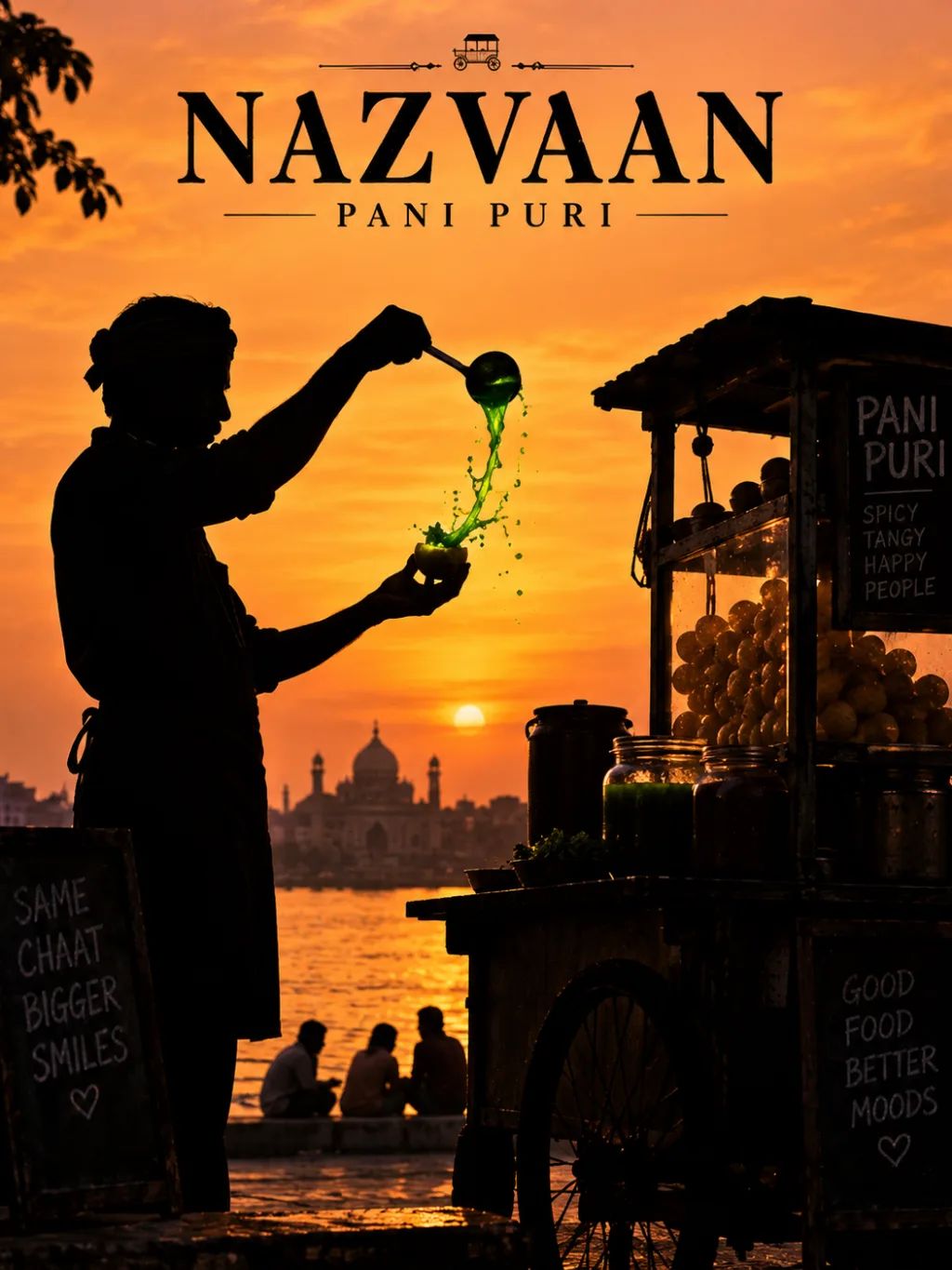 Pani Puri Silhouette Poster — Editorial AI image prompt example generated with ChatGPT (silhouette, poster)