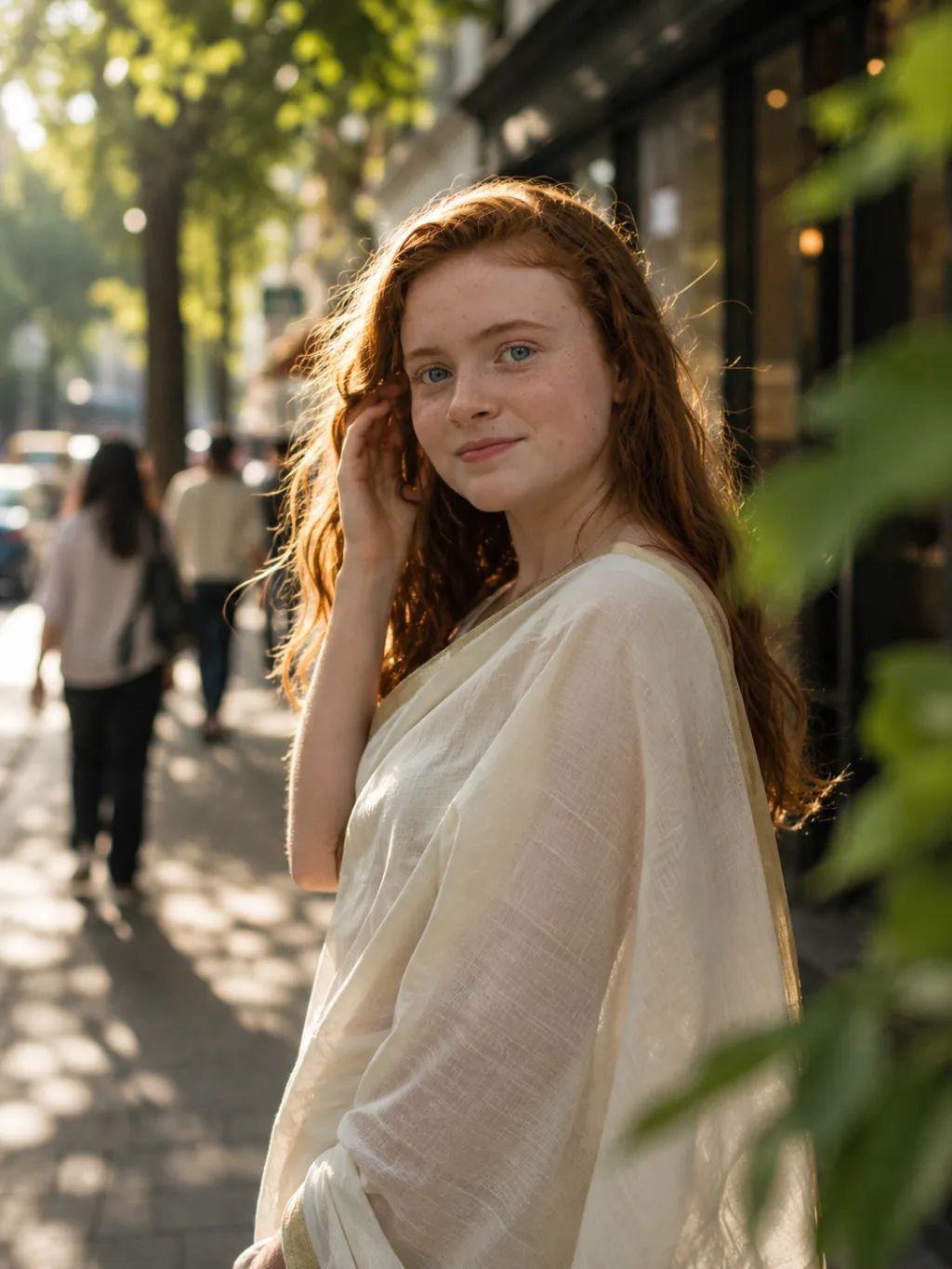 Golden Hour in White — Timeless Indian Elegance — Fashion AI image prompt example generated with ChatGPT (Indian Fashion, Kerala Saree)