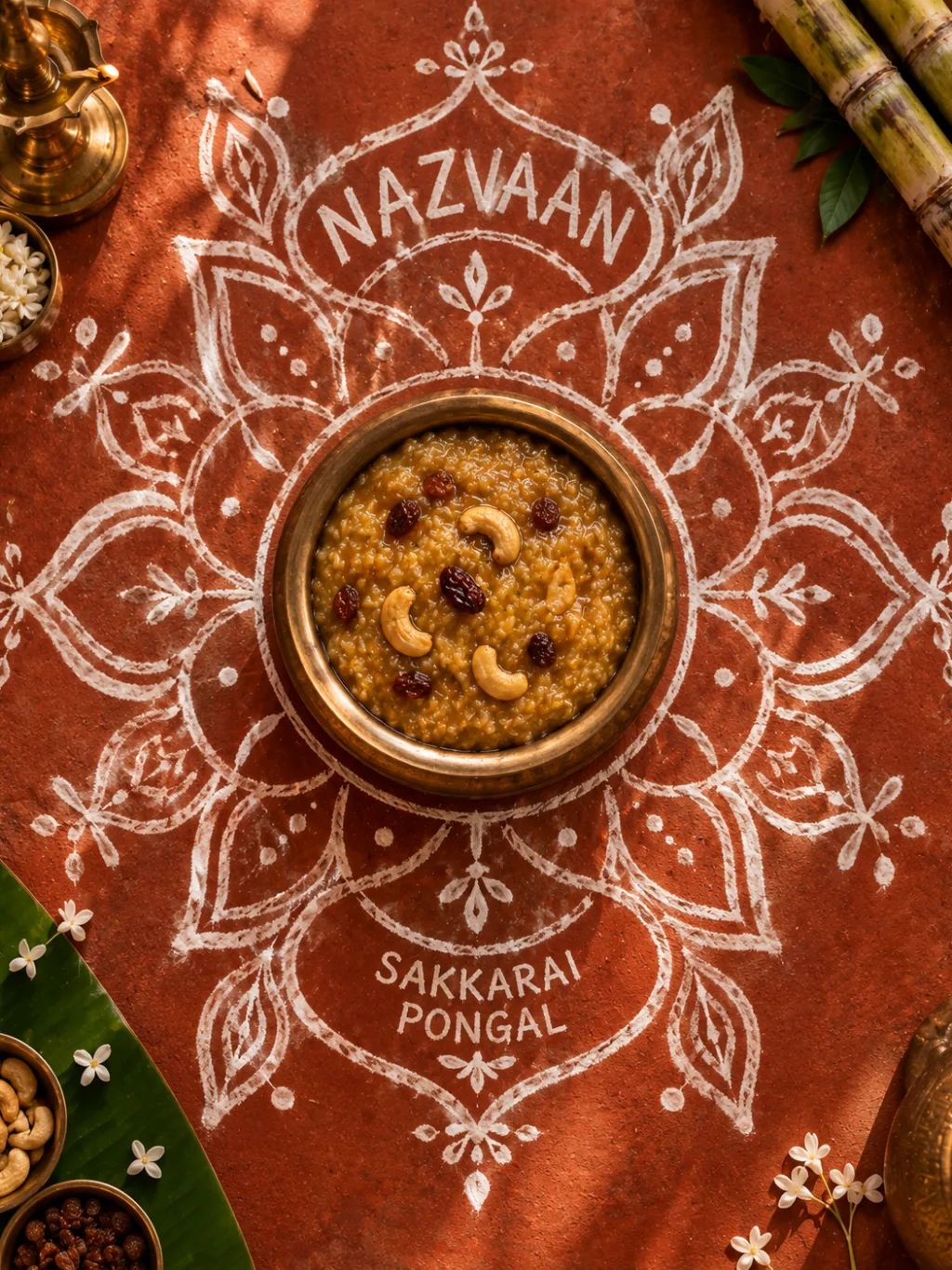 Kolam Pongal Poster — Conceptual AI image prompt example generated with ChatGPT (pongal, kolam)