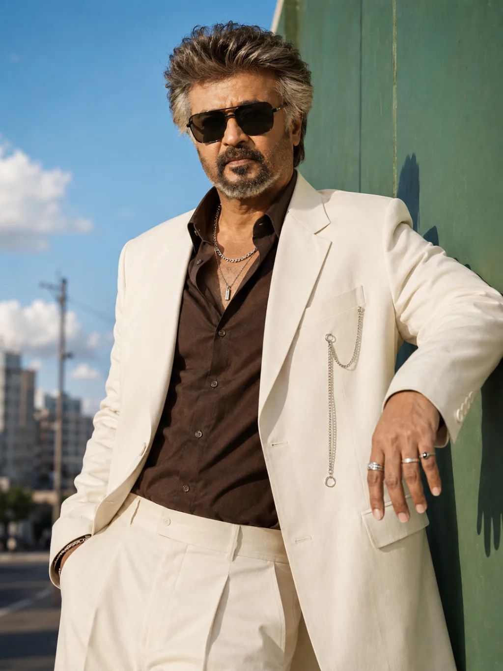 The Charisma Edit — Timeless South Indian Icon — Fashion AI image prompt example generated with ChatGPT (Rajinikanth, Tamil Cinema)