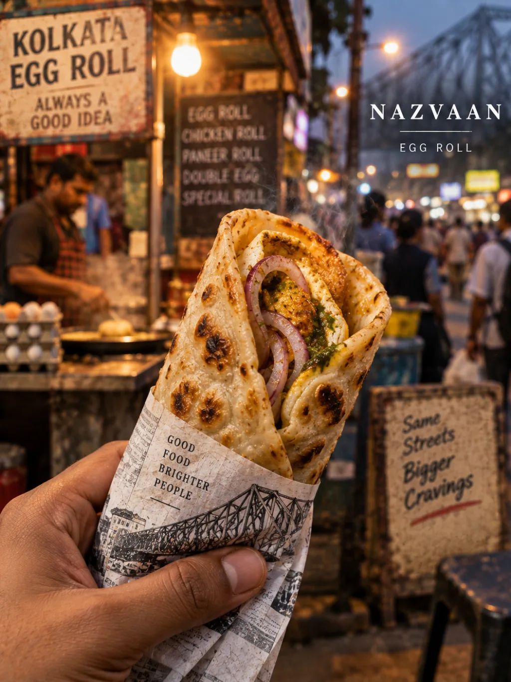 POV Street Food Poster — Lifestyle AI image prompt example generated with ChatGPT (first-person, street photography)