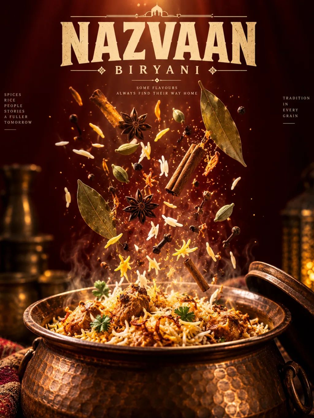 Biryani Spices Poster — Editorial AI image prompt example generated with ChatGPT (poster, biryani)