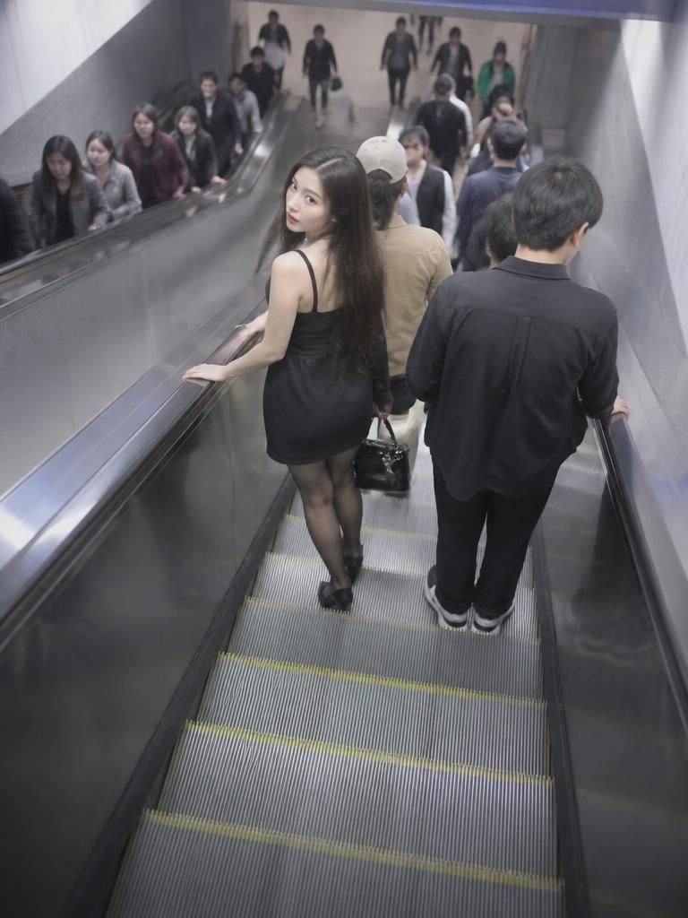 CCTV Escalator Scan — Editorial AI image prompt example generated with ChatGPT (cctv, surveillance)
