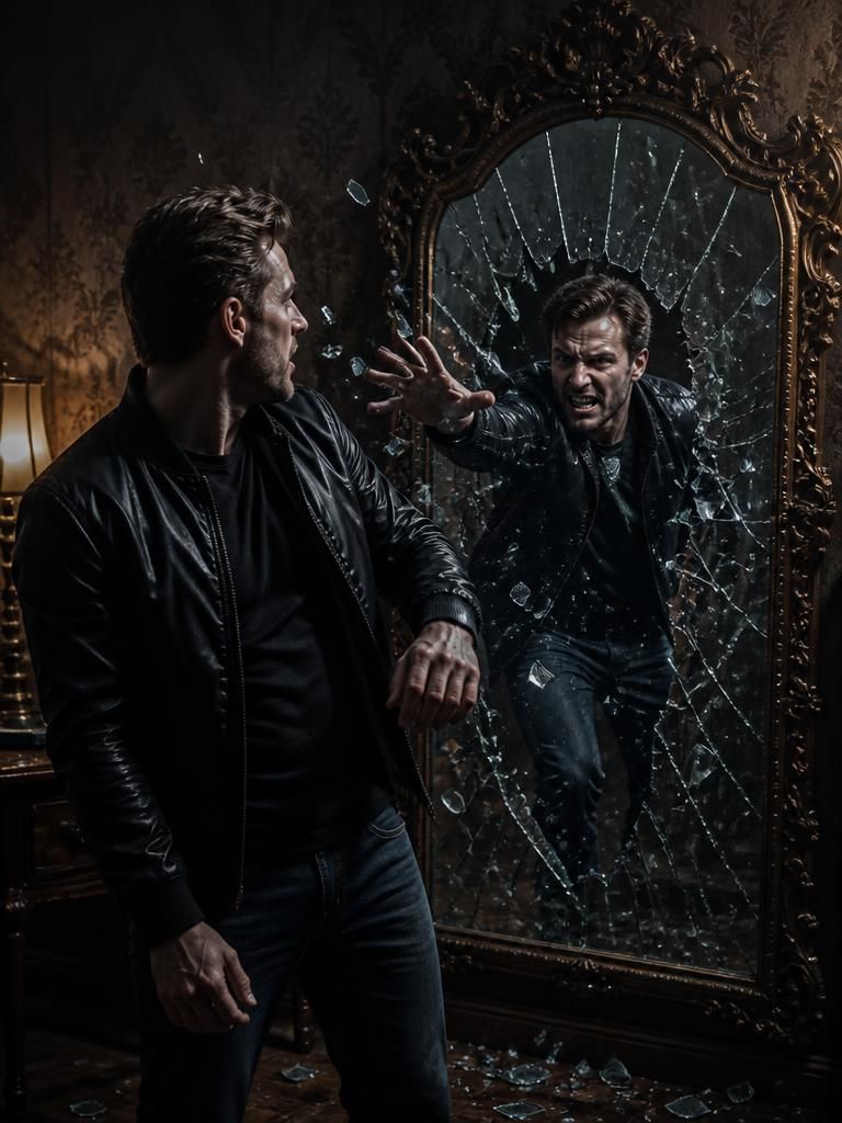 Sinister Mirror Reflection — Conceptual AI image prompt example generated with ChatGPT (mirror, horror)