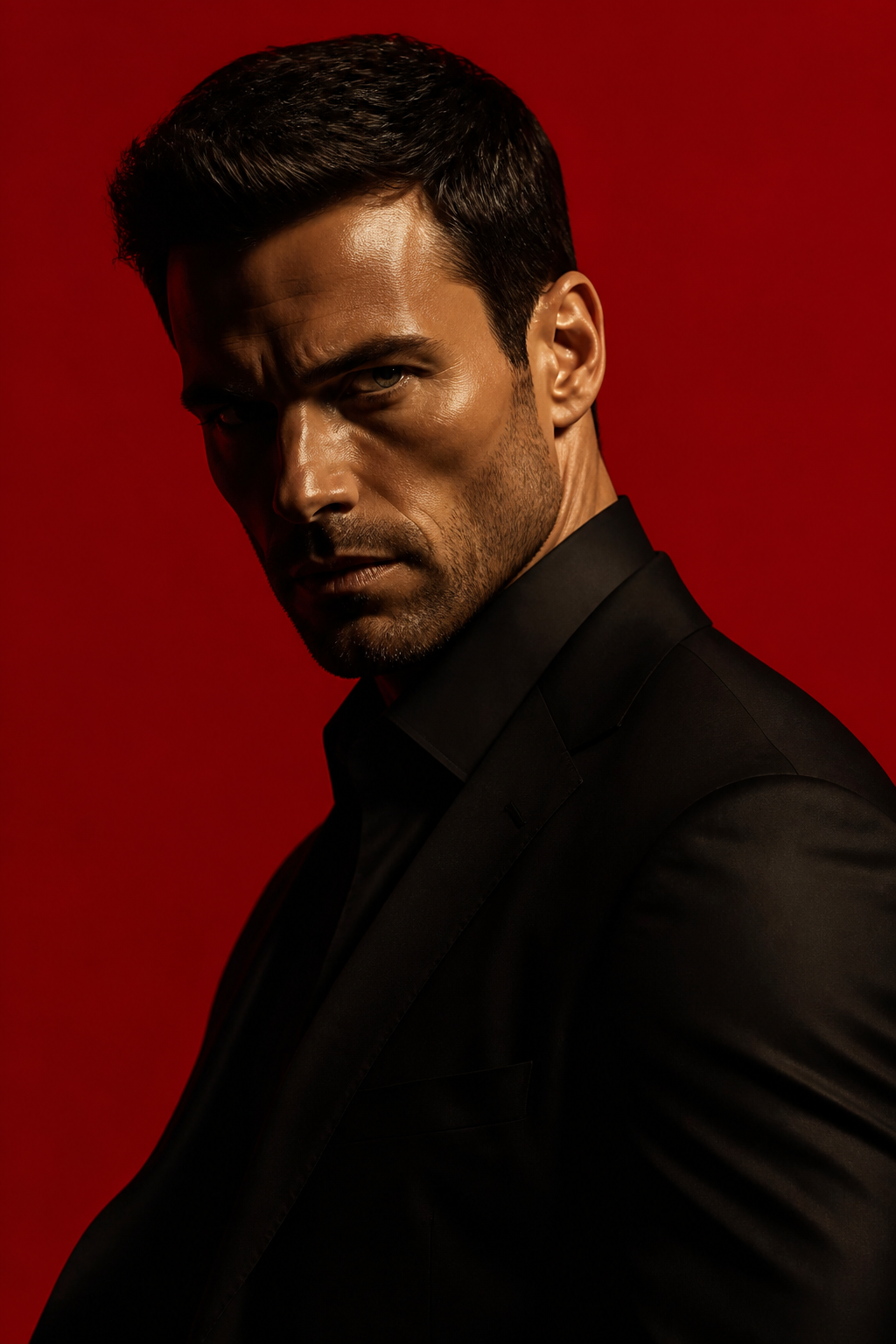 Bold Red Portrait — Portrait AI image prompt example generated with Gemini (portrait, painterly)