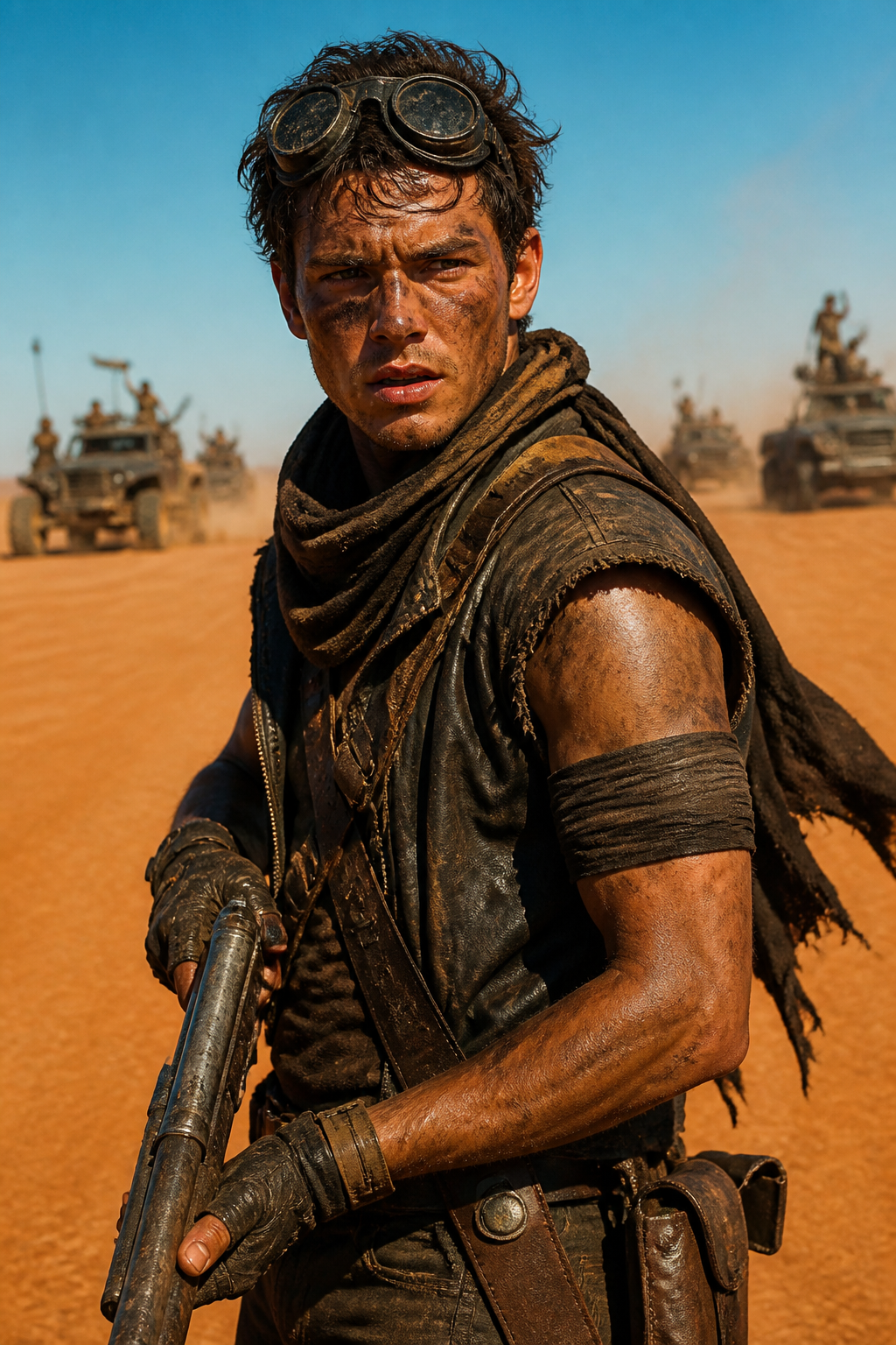 Desert Wasteland Survivor — Cinematic AI image prompt example generated with Gemini (desert, wasteland)