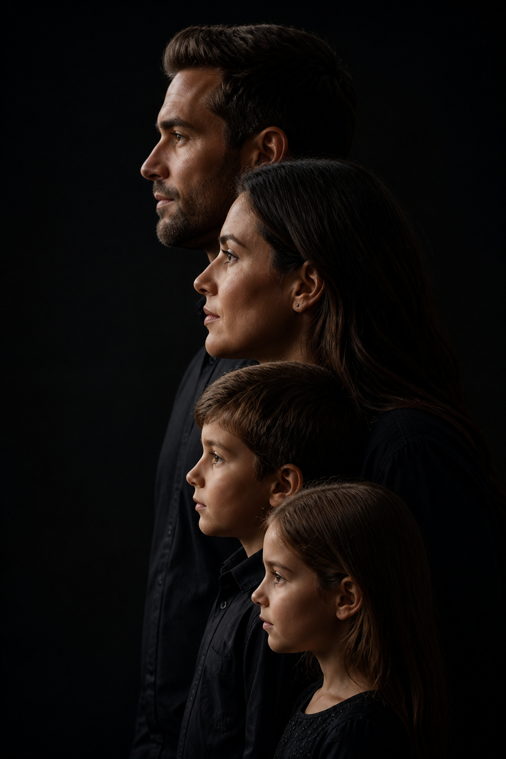 Family Profile Staircase — Portrait AI image prompt example generated with Gemini (portrait, family)