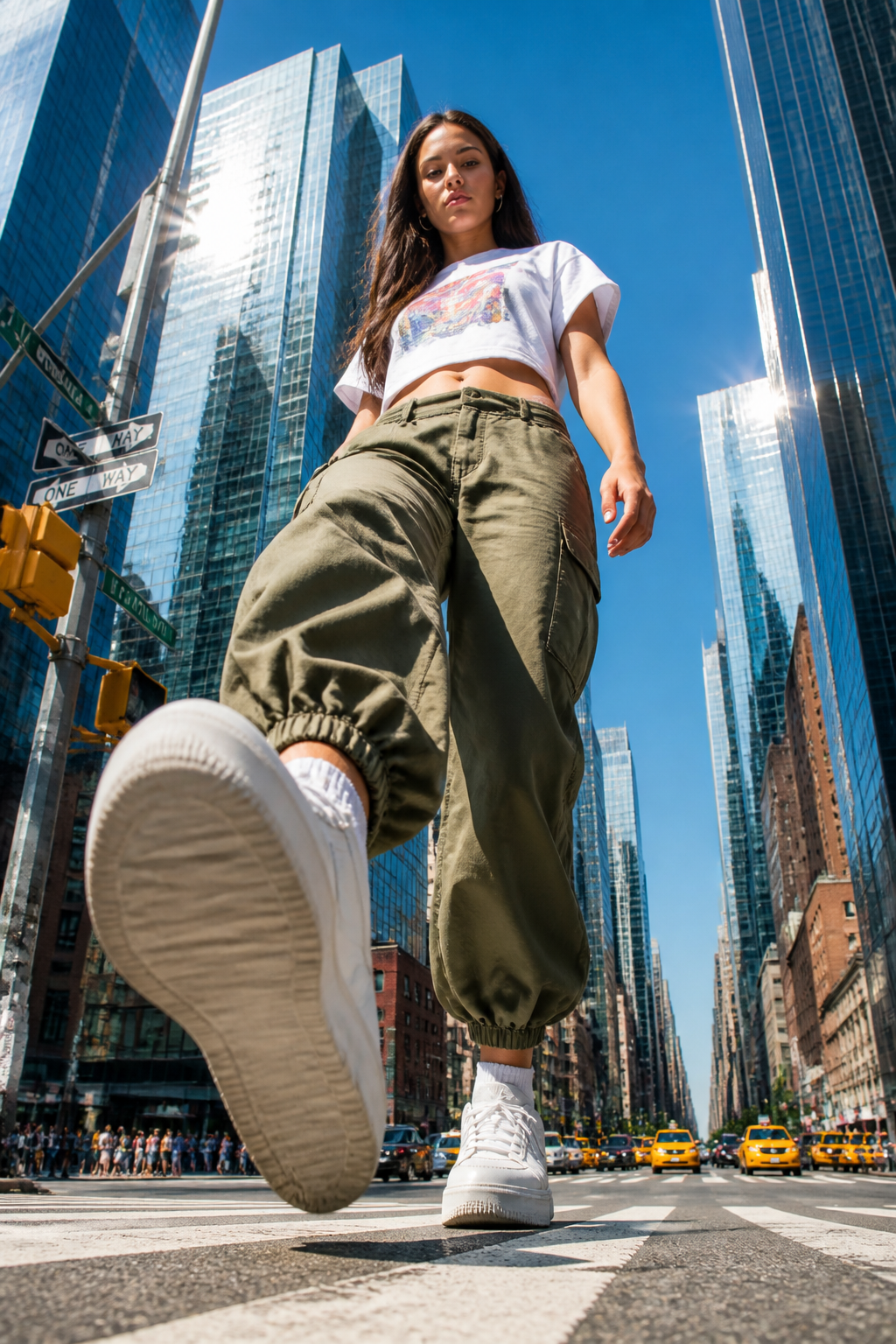 Giant Woman City — Editorial AI image prompt example generated with Gemini (giant woman, forced perspective)