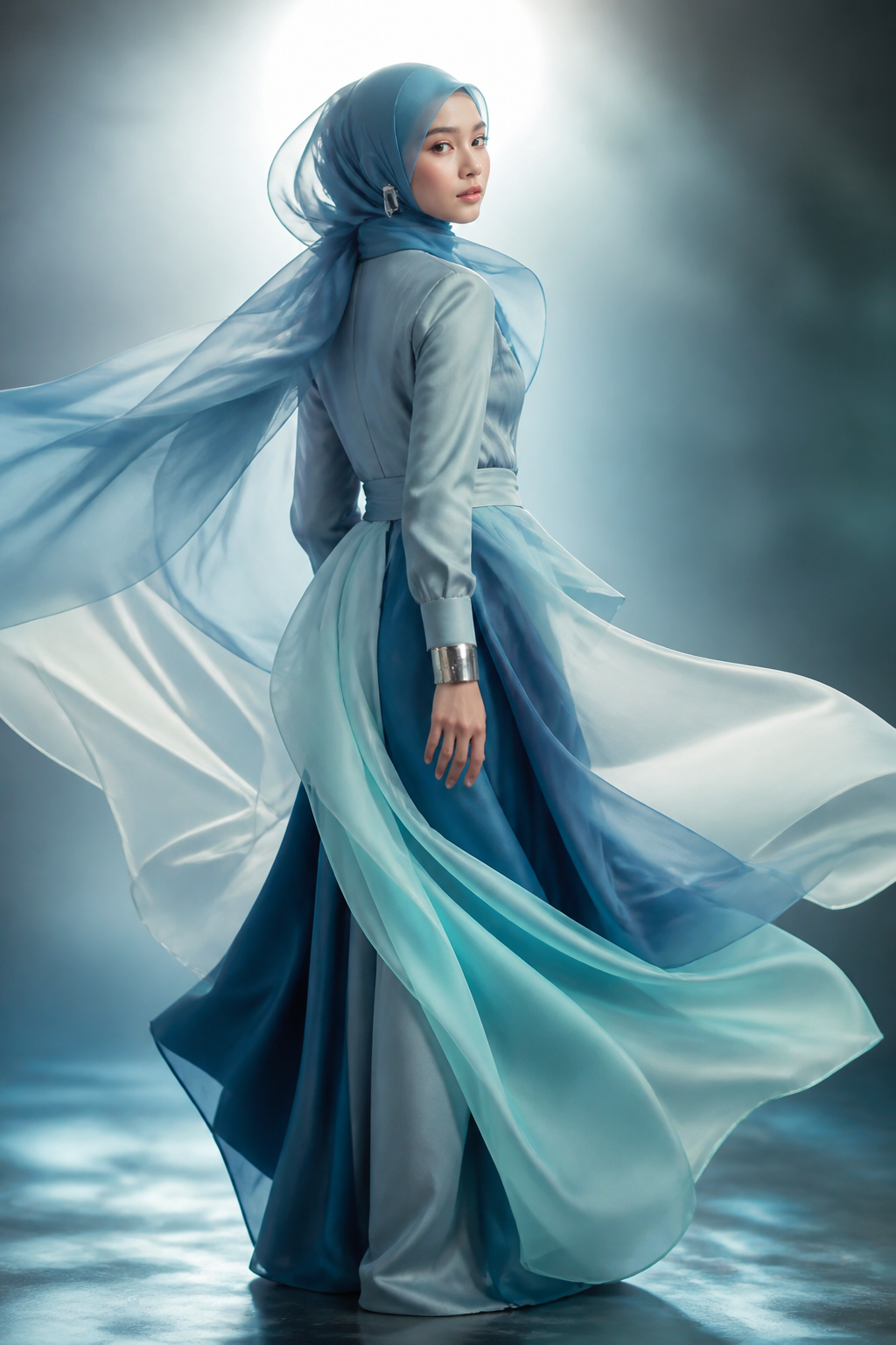 Icy Blue Editorial — Fashion AI image prompt example generated with Nano Banana (fashion, editorial)