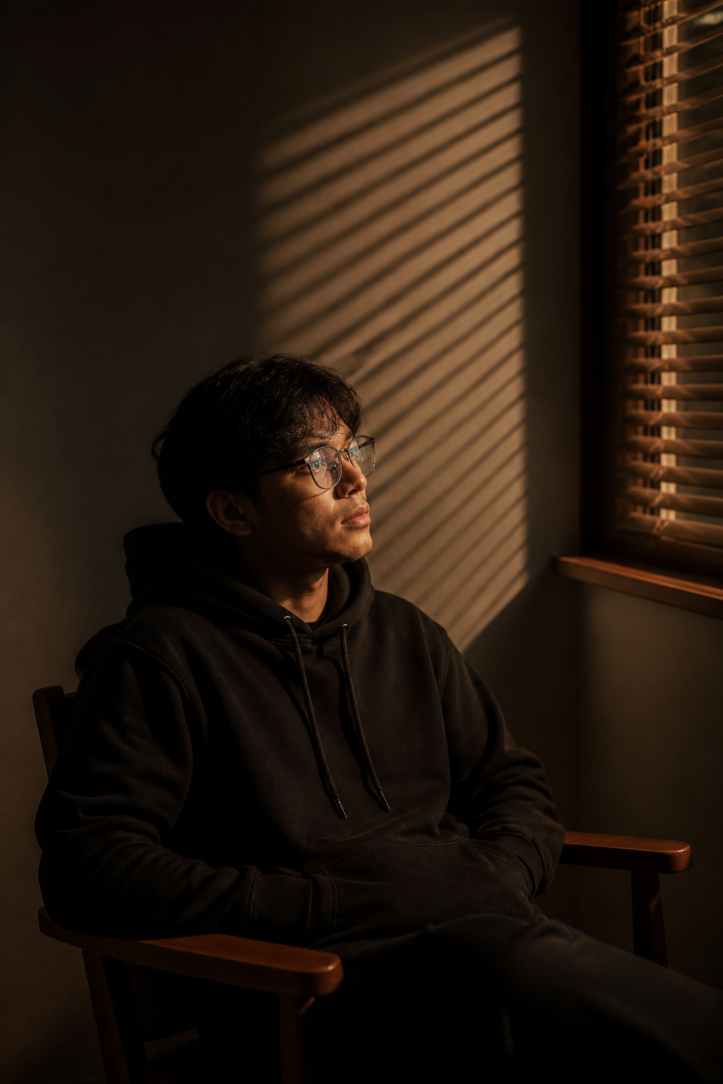 Introspective Shadow Portrait — Portrait AI image prompt example generated with Gemini (portrait, cinematic)