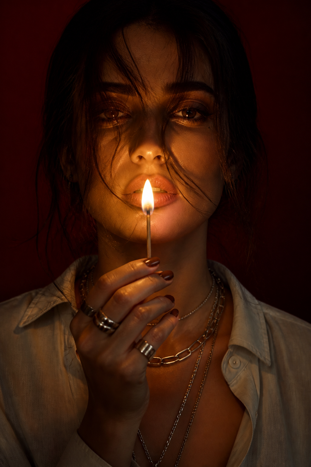 Lit Match Portrait — Portrait AI image prompt example generated with Gemini (portrait, match)