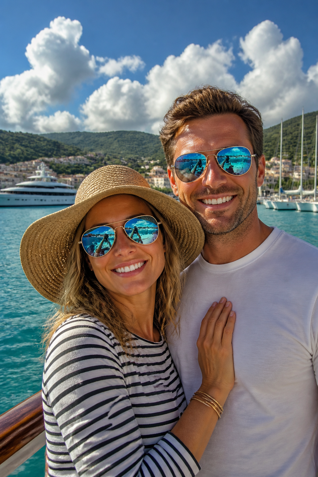 Luxury Yacht Cruise — Travel AI image prompt example generated with Gemini (couple, yacht)