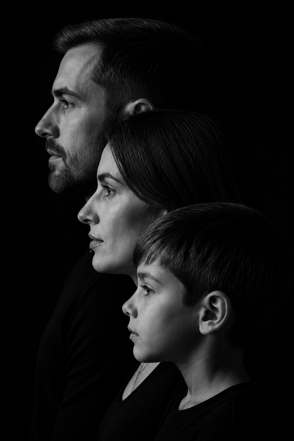 Monochrome Family Profile — Portrait AI image prompt example generated with Gemini (monochrome, family)