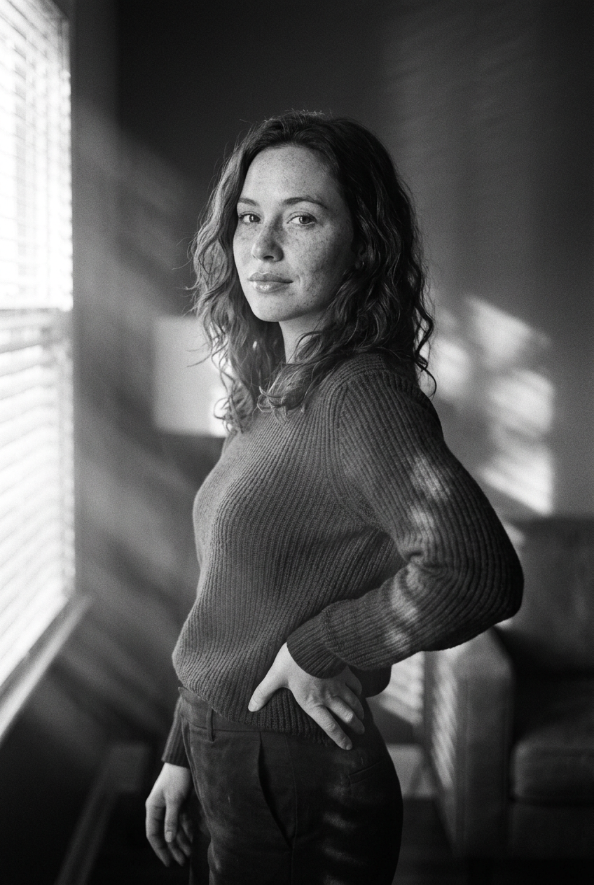 Monochrome Light Shadows — Portrait AI image prompt example generated with Nano Banana (monochrome, portrait)