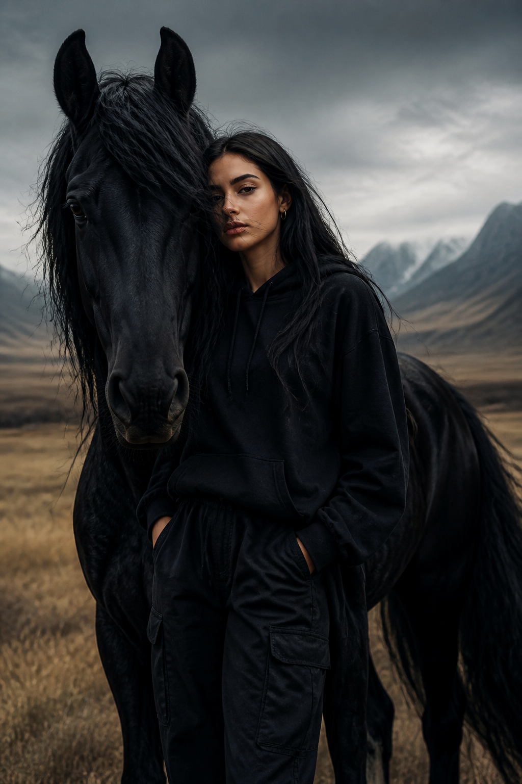 Mysterious Windswept Plain — Cinematic AI image prompt example generated with Midjourney (horse, portrait)
