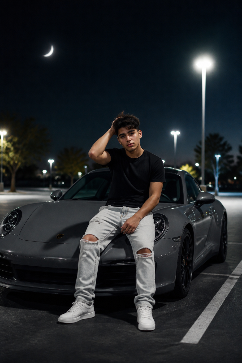 Night Porsche Portrait — Cinematic AI image prompt example generated with Gemini (porsche, night)